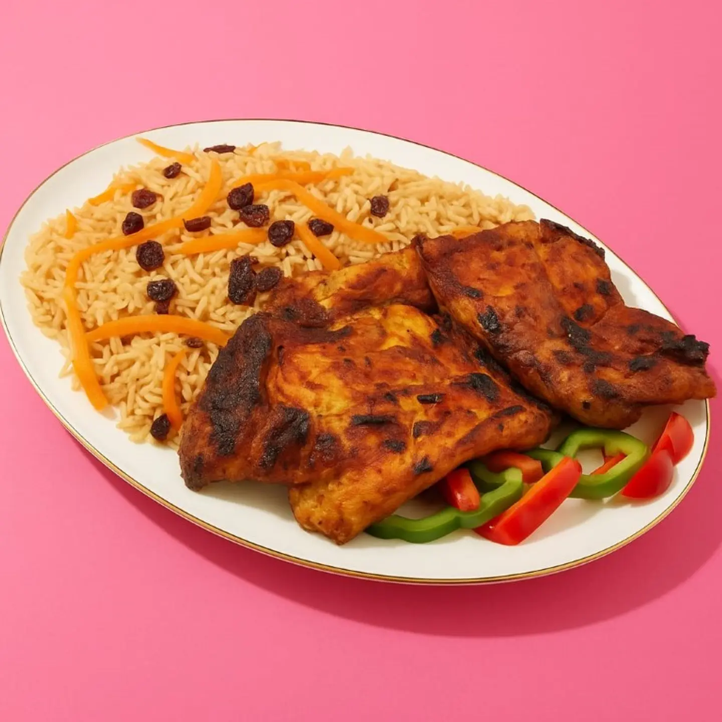 رز بخاري مع شواية نصف حبة