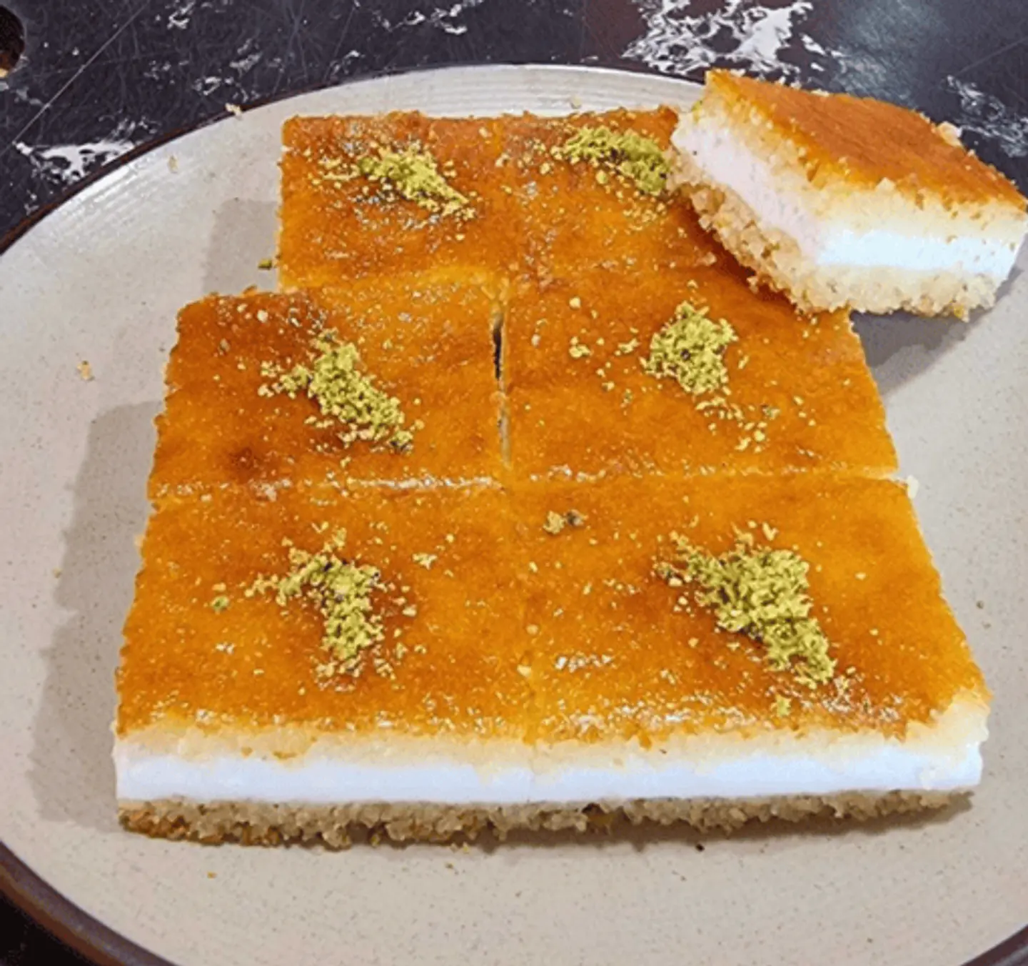 Basbousa With Fresh Cream Plate