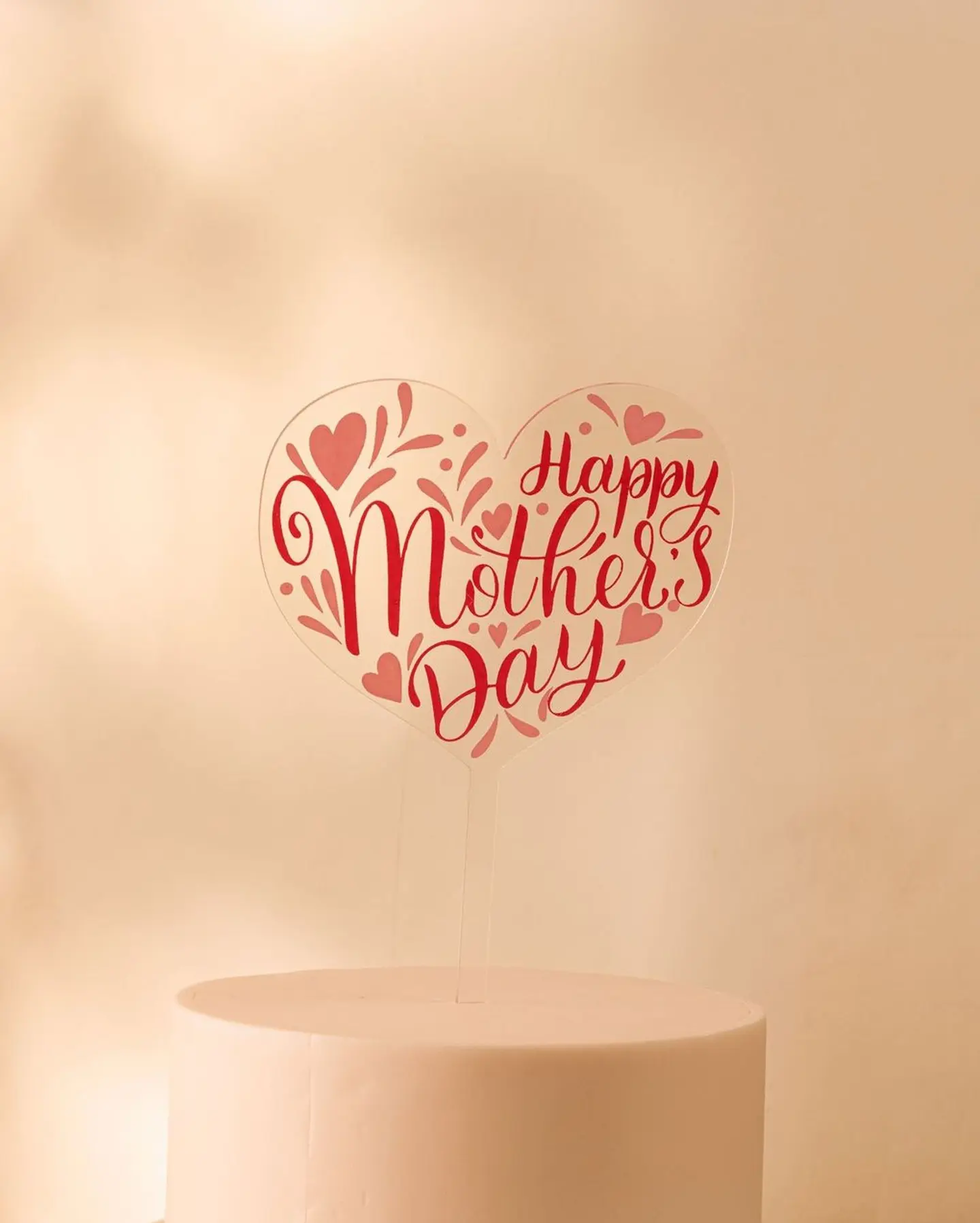 Cake Topper Pink Happy Mothers Day With Hearts