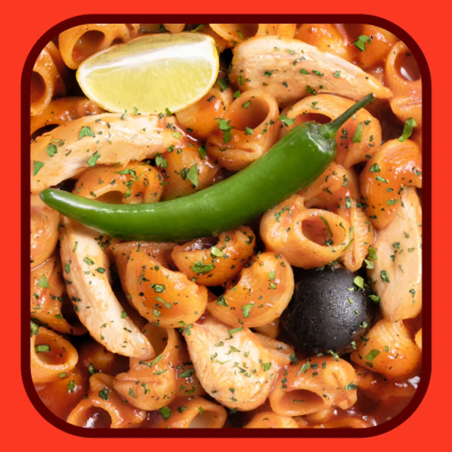 مكرونة حمرا بالدجاج