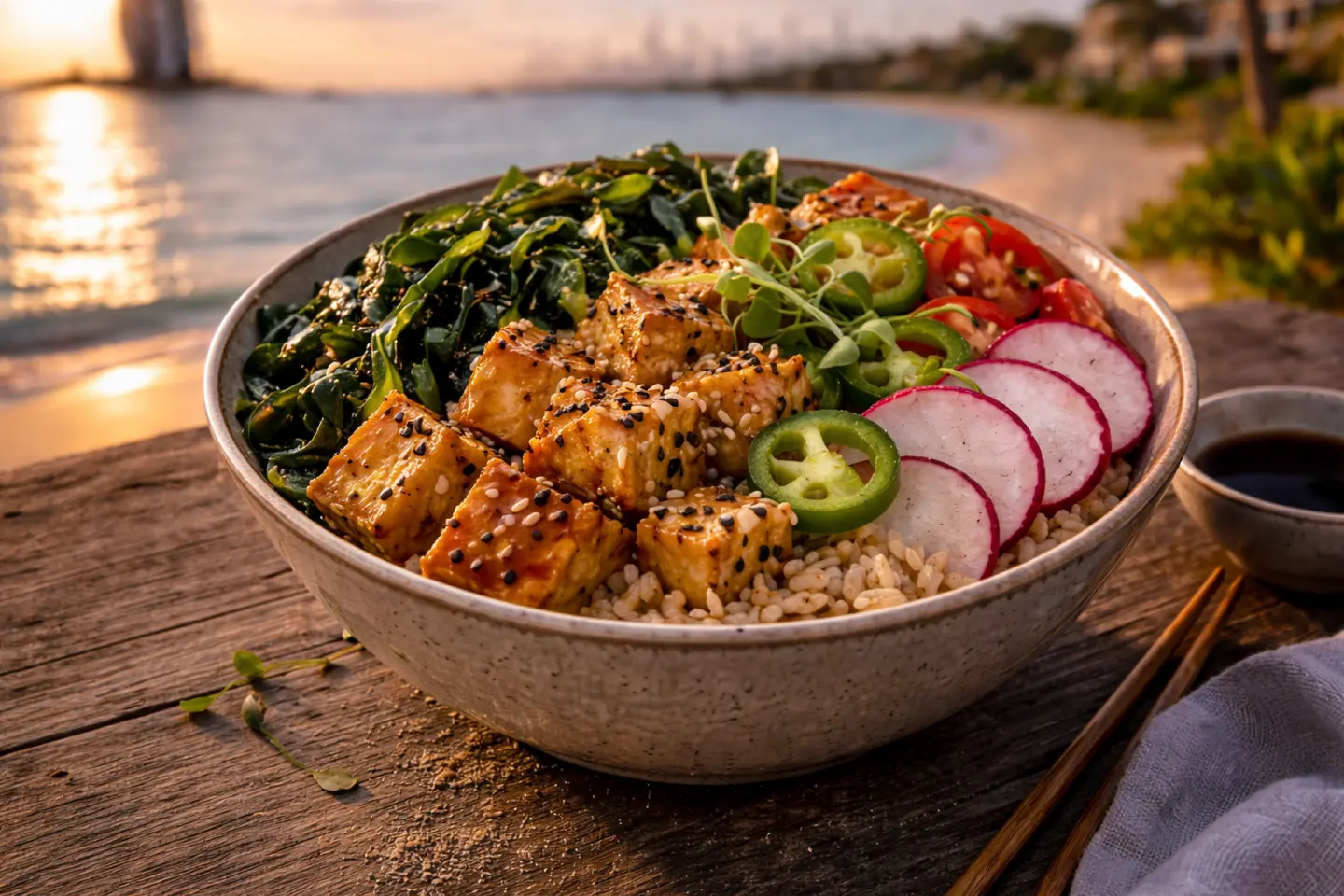 وعاء التوفو الحار مع أعشاب البحر