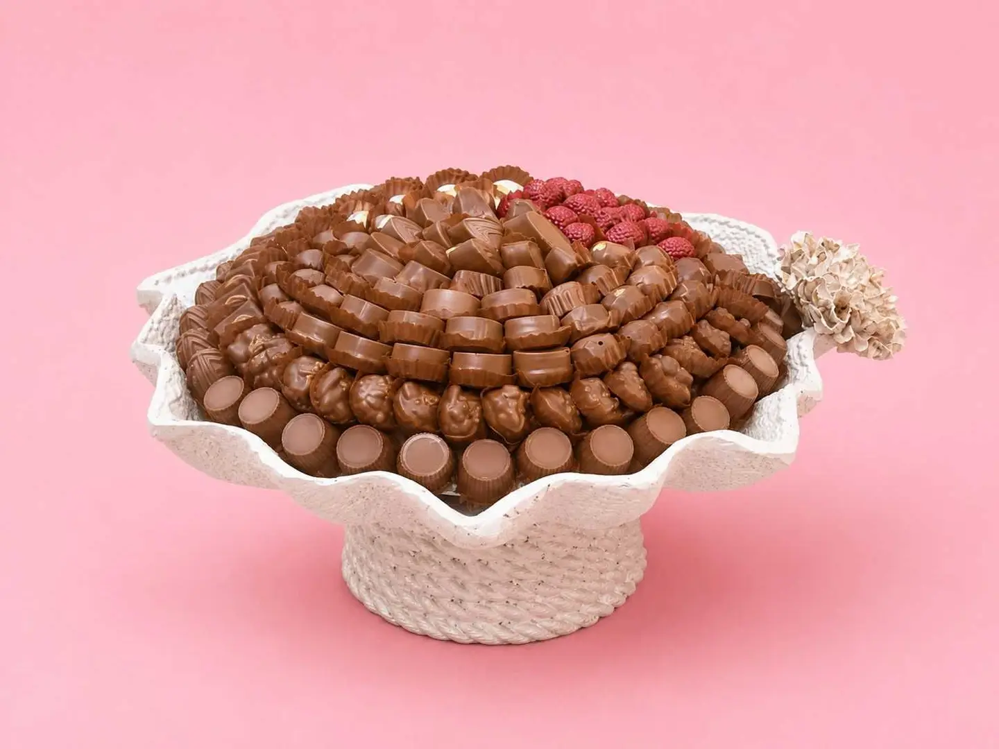 Wood Wave Tray With Flower Design And Stand