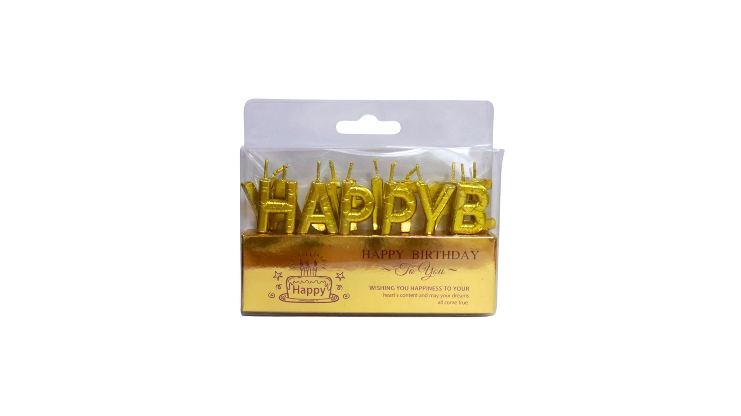 شمعة بحروف يوم الميلاد - ذهبية