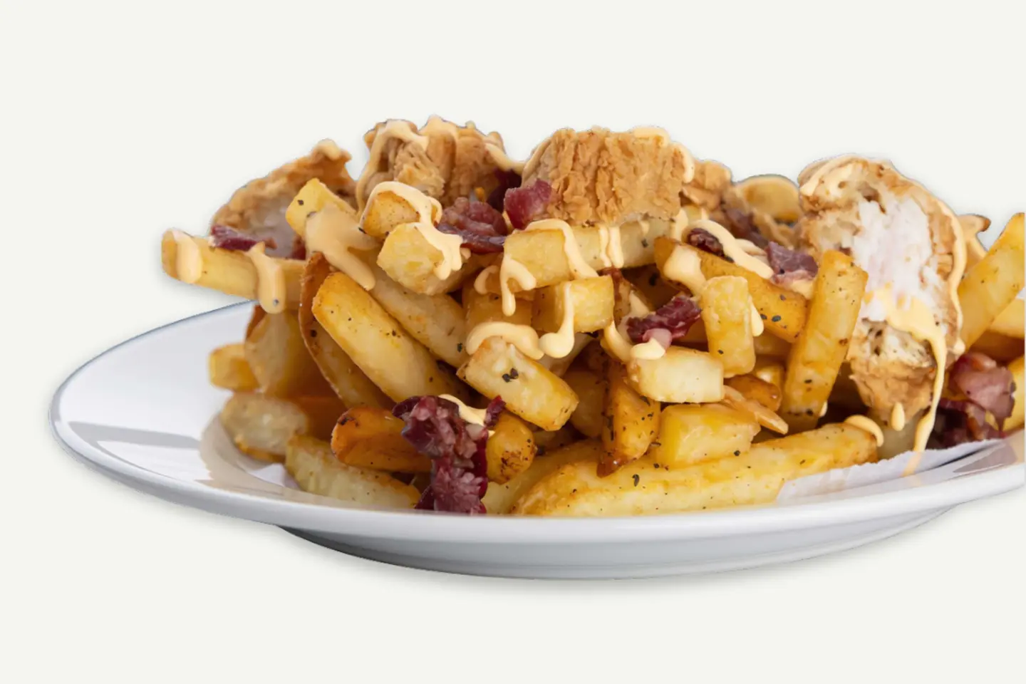 Beef Bacon And Chicken Bits With Cheese Fries