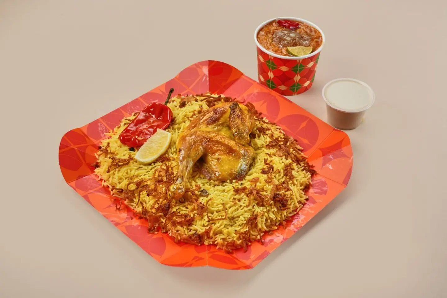 نص حبة دجاج مندي + جريش + طحينة