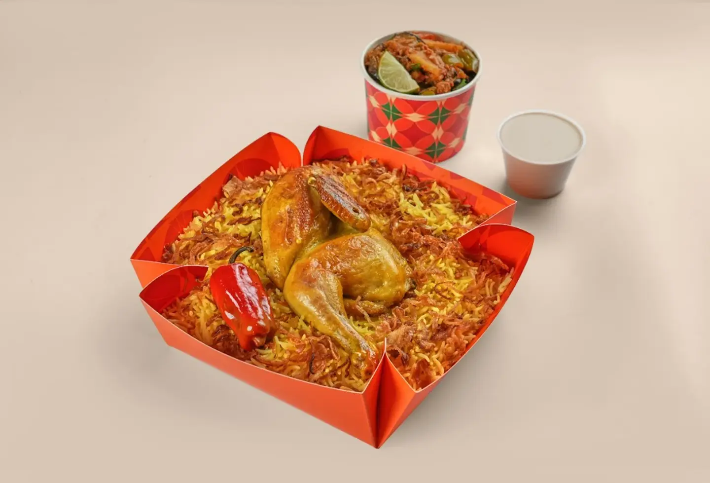 نص حبة دجاج مندي + مصقعة + طحينة