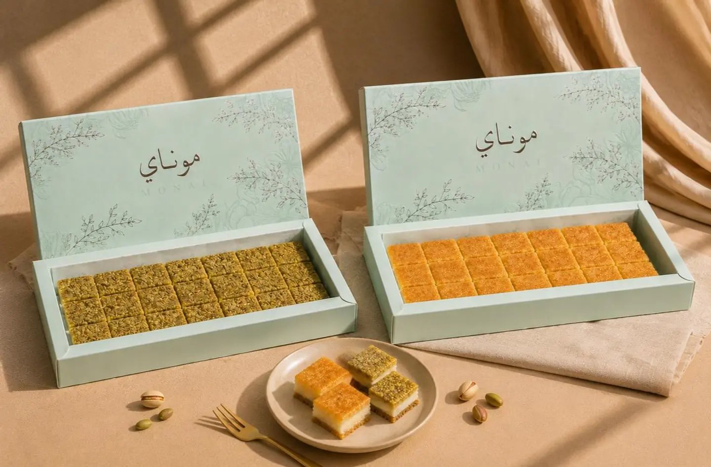 عرض بسبوسة تشيزكيك + بسبوسة شيز البستاشو