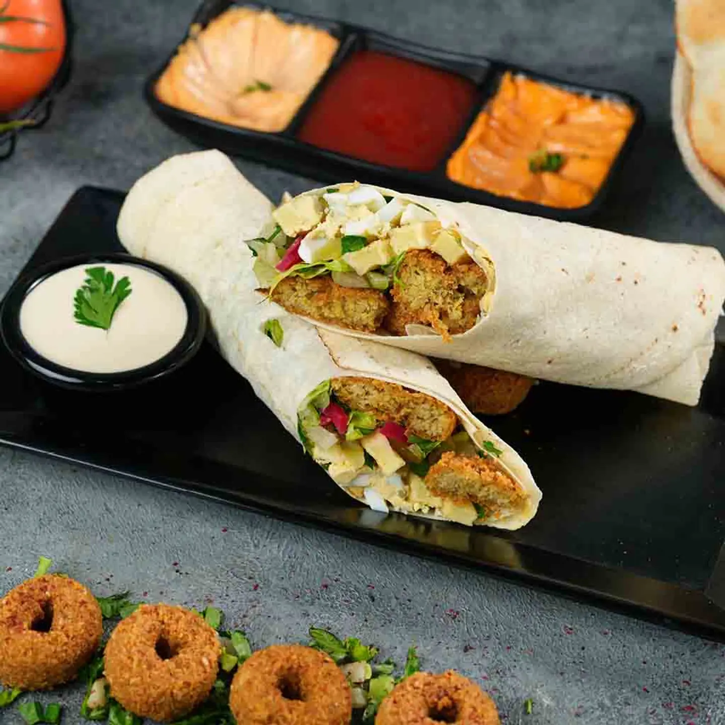 Falafel Sheet Bread Sandwich With Eggs