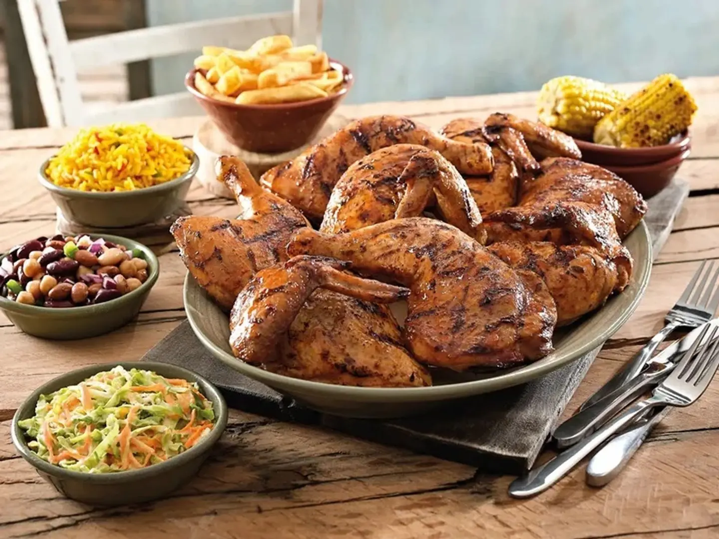 طبق جامبو مع 5 أطباق جانبية كبيرة