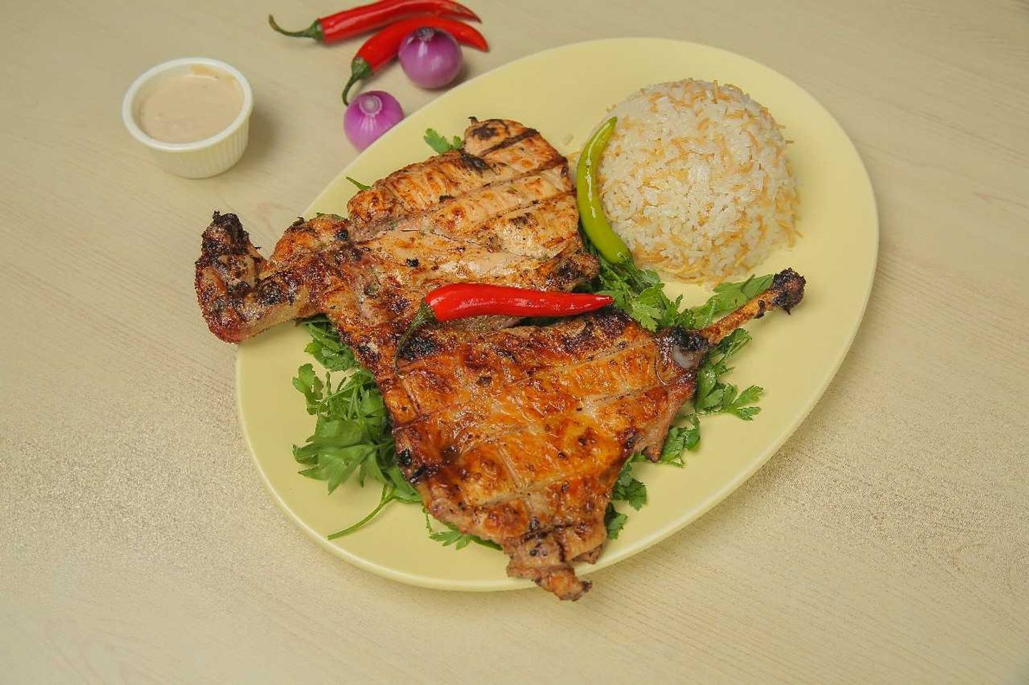 Half Grilled Chicken, Rice