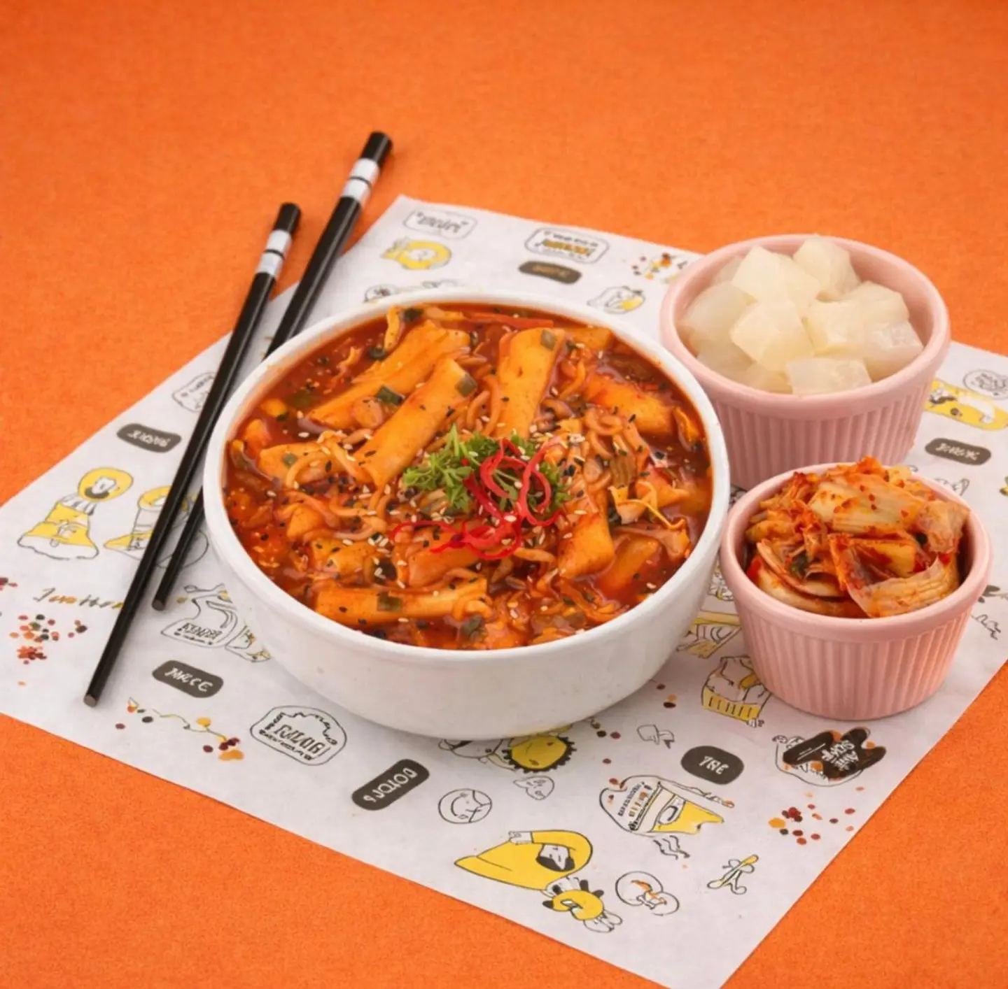 Rabboki With Cabbage Kimchi And Pickled Radish