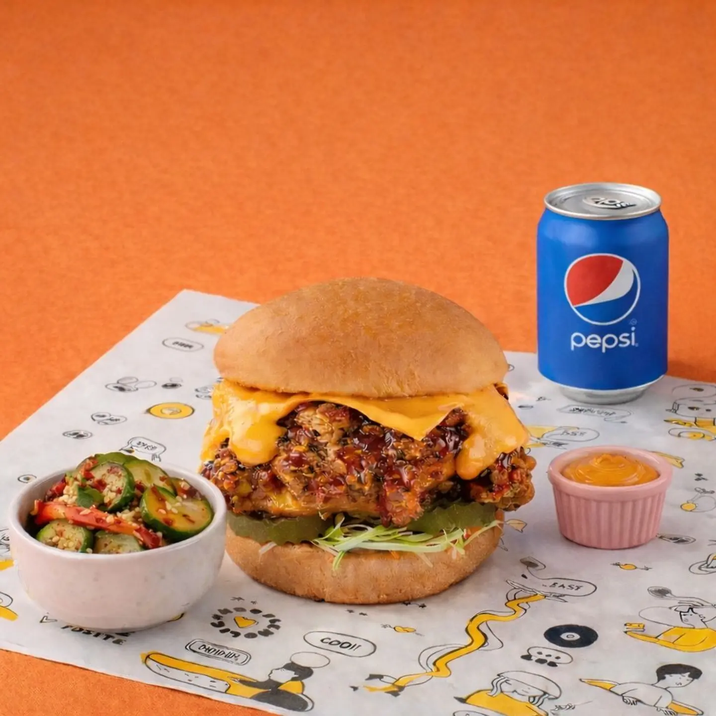 Korean Chicken Sando With Pepsi Kimchi Mayo And Cucumber Pickle