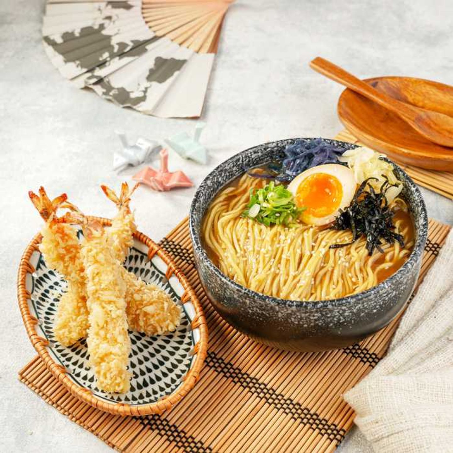 Prawn Tempura Ramen, Shoyu Dashi Broth