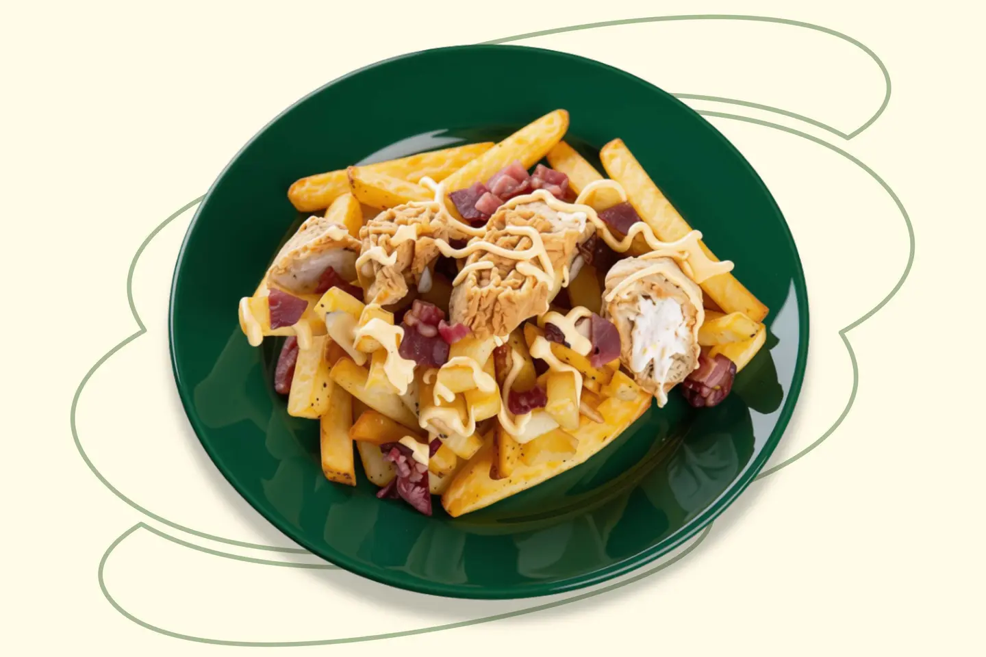 Beef Bacon And Chicken Bits With Cheese Fries