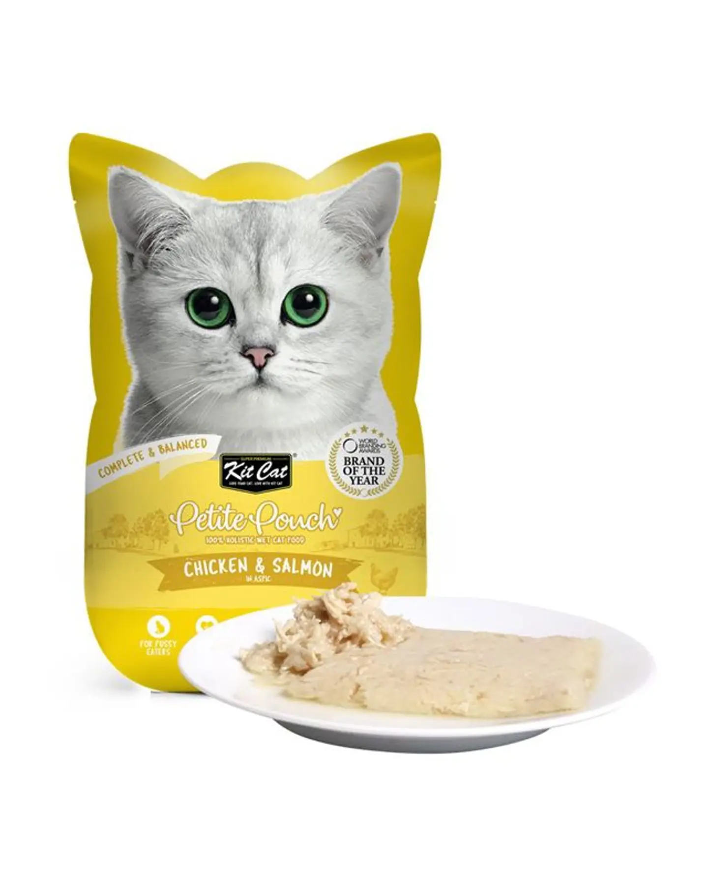 Kit Cat Chicken & Salmon In Aspic For Cats Petite Pouch Complete Food 70g
