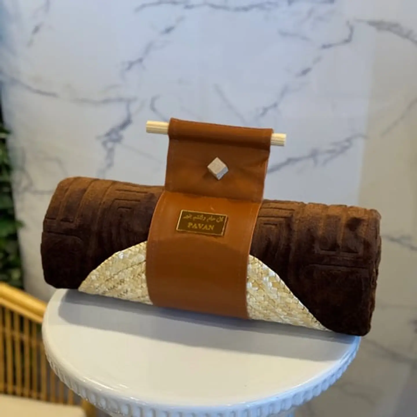 Brown Prayer Mat With Leather Strap