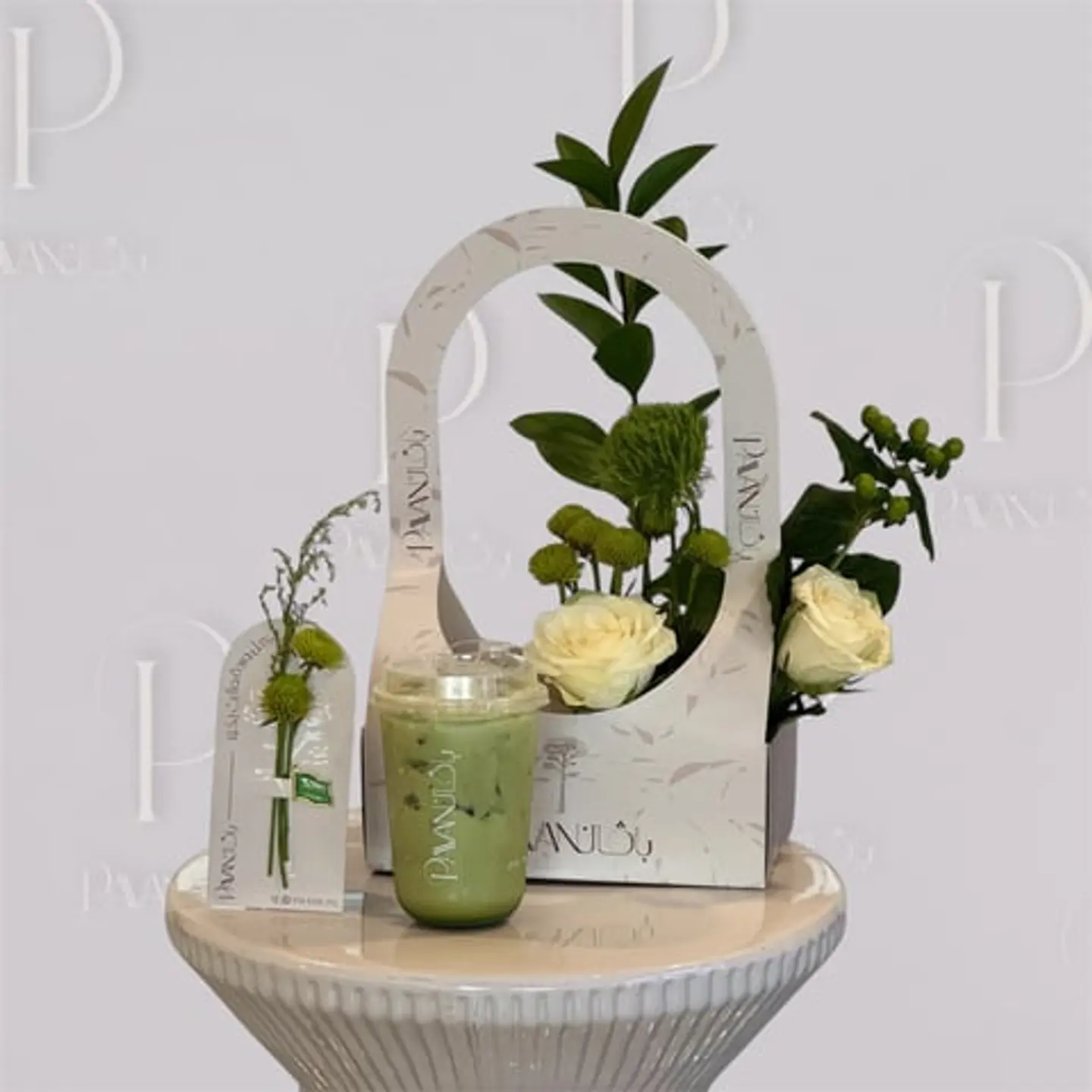 National Flowers & Drink With Flag Brooch