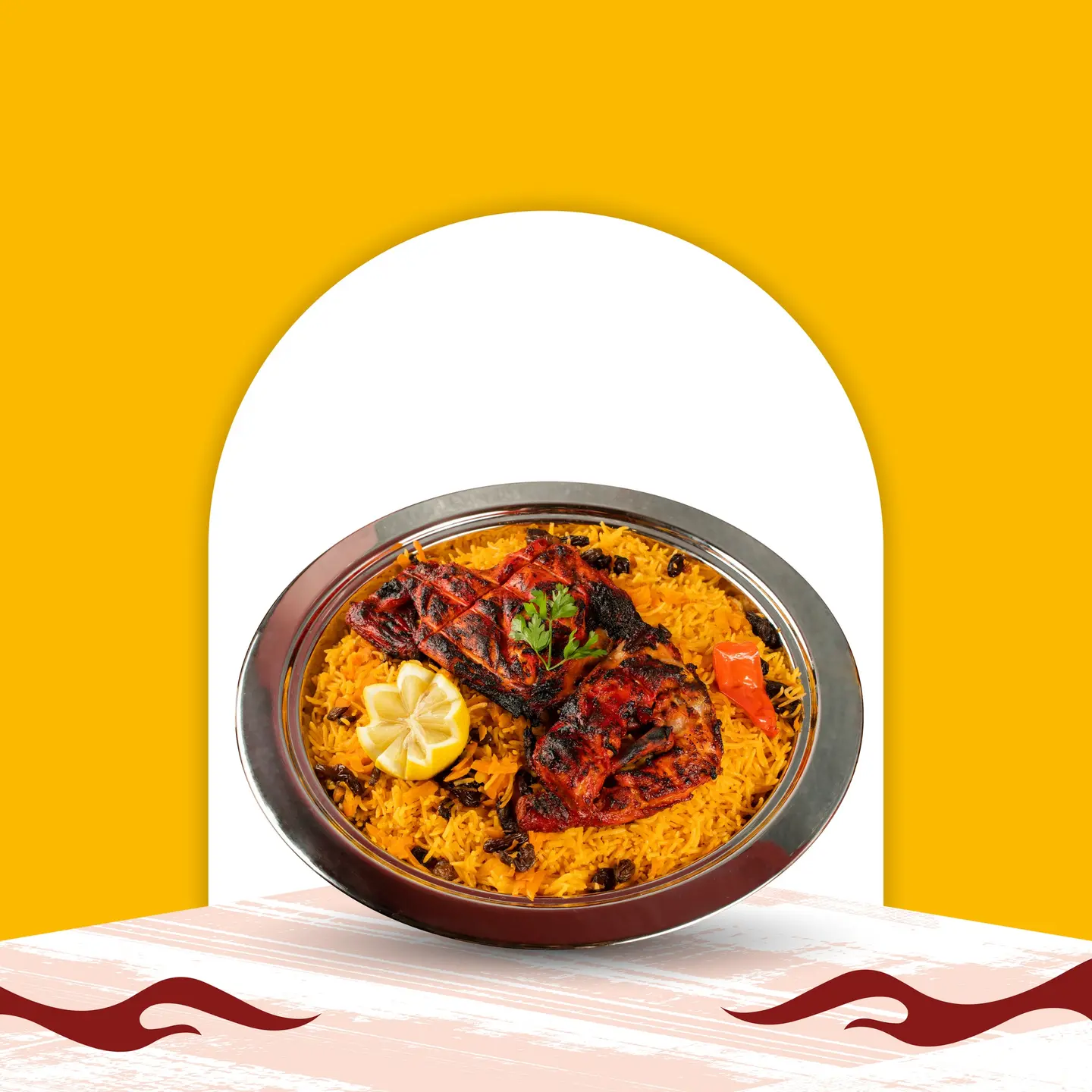 نص دجاج فحم سبايسي مع الارز البخاري