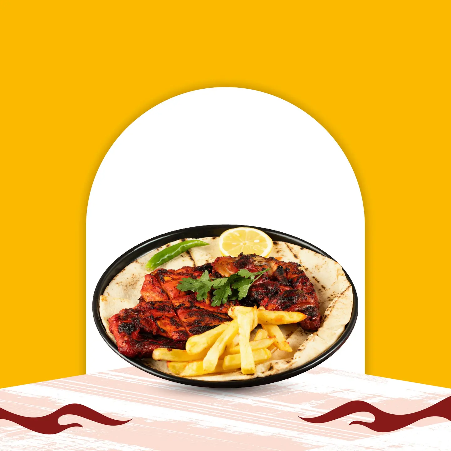 نص دجاج فحم مع البطاطس