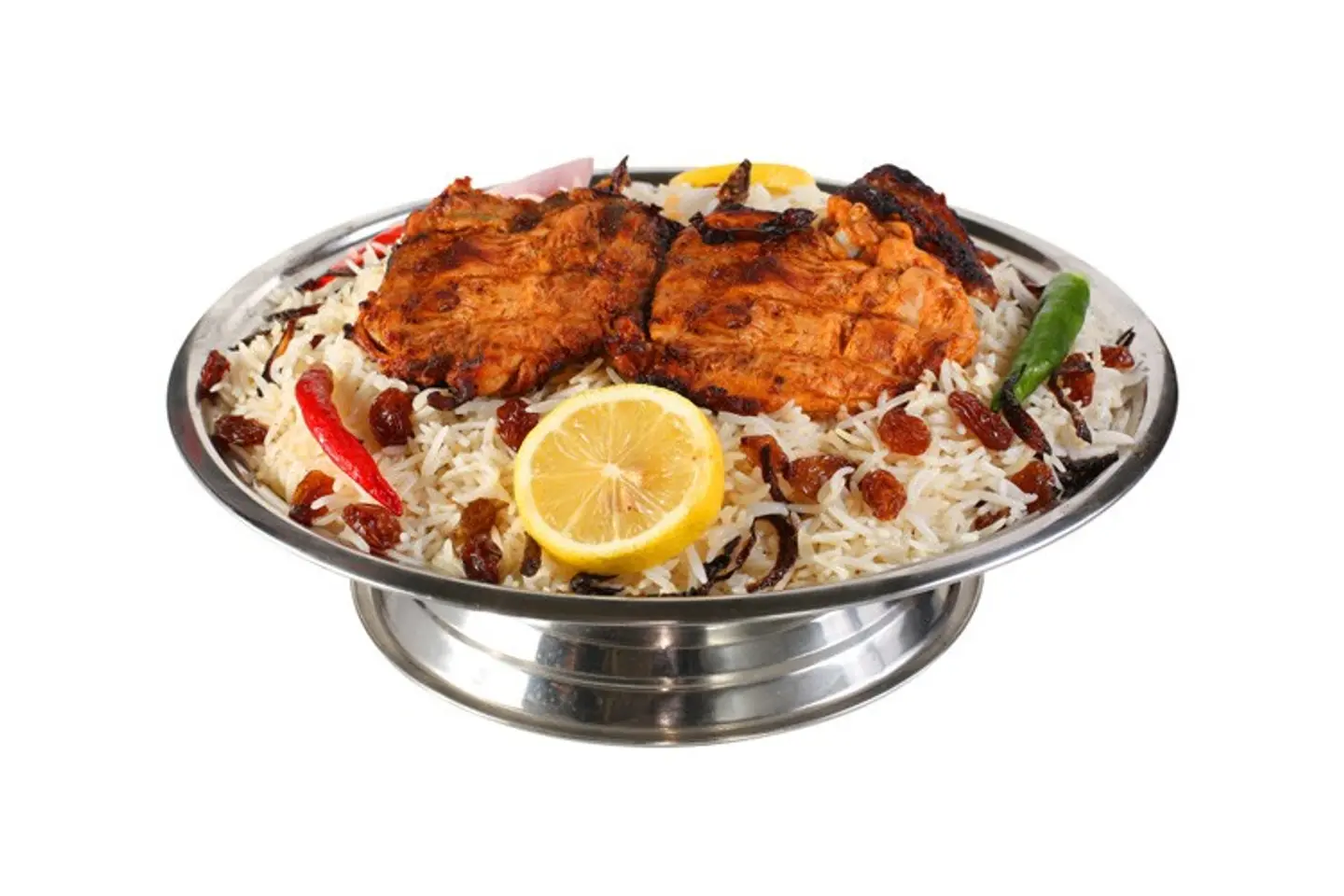 نص دجاج على الفحم مع الرز
