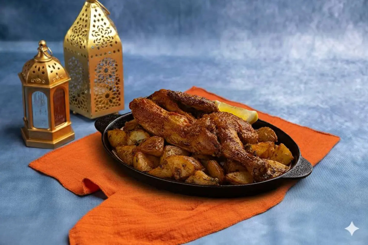 نصف دجاجة مشوية مع بطاطس