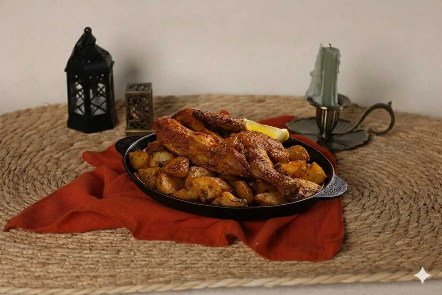 نصف دجاجة مشوية مع بطاطس