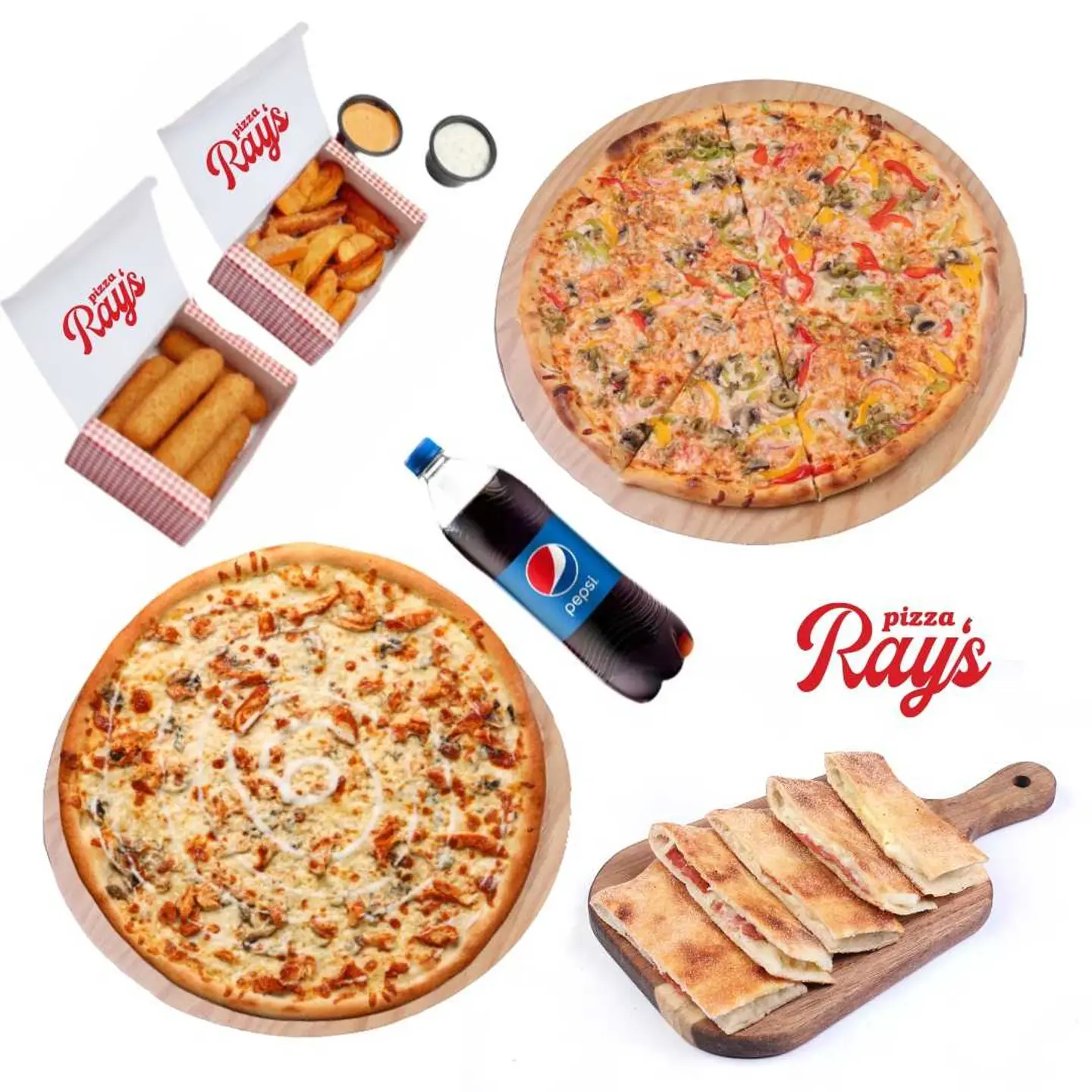 وجبة رايز العائلية ( بيتزا متعددة الانواع + أطباق جانبية )