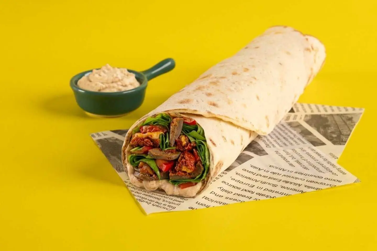 Spicy Eggplant And Muhammara Hummus Wrap