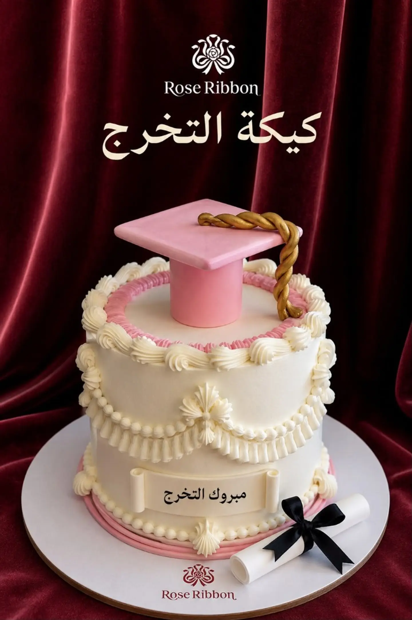 كيكة التخرج وردي