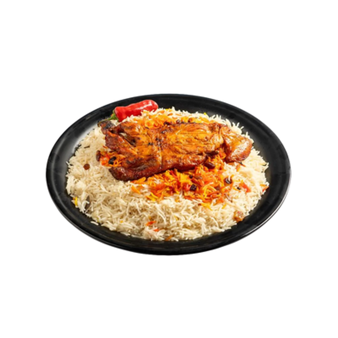 نص حبة دجاج فحم مع الرز