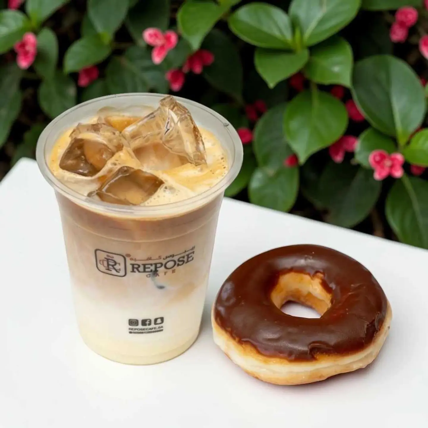 Iced Spanish Latte With Doughnut