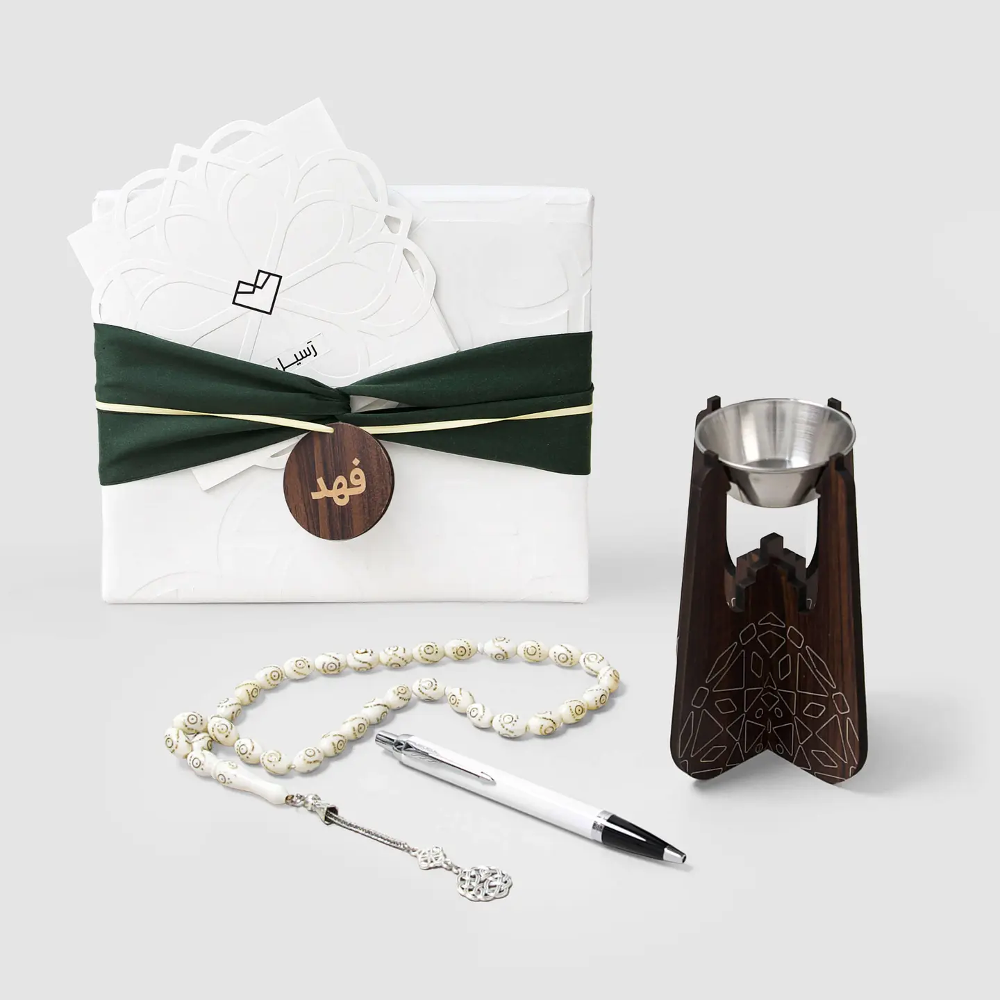 Parker Pen Set, Prayer Beads, And Incense Burner