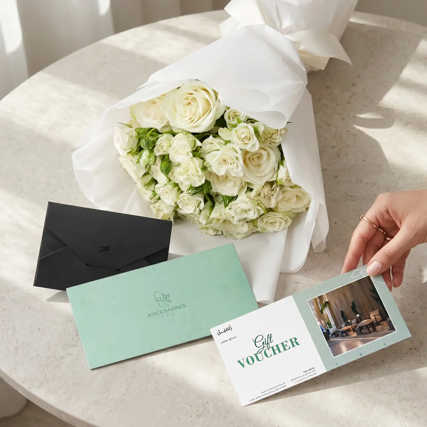Signature Joyous Hands Spa Massage Gift With Baby Rose Bouquet