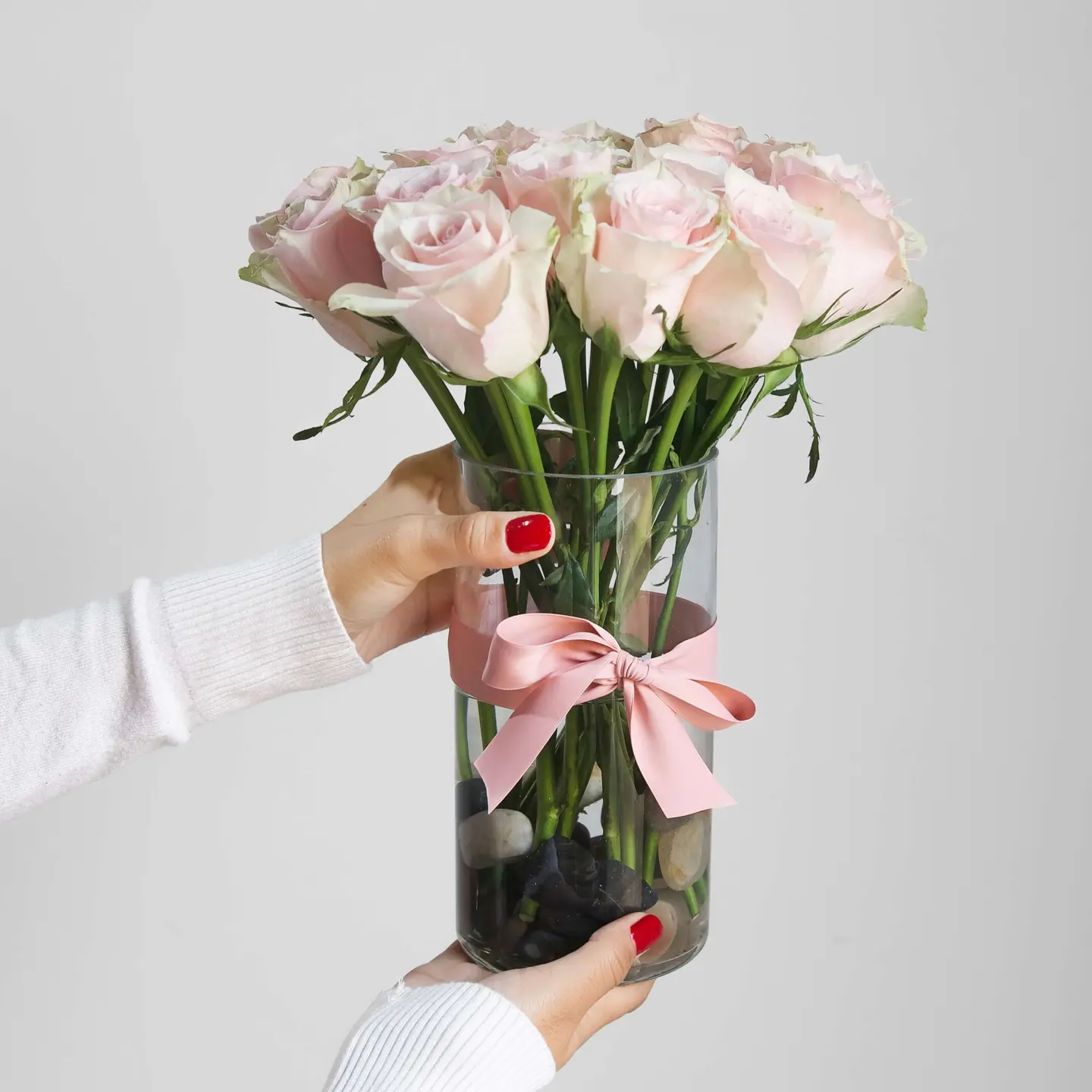 Vase Pink Gradient Rose Stems Raseel