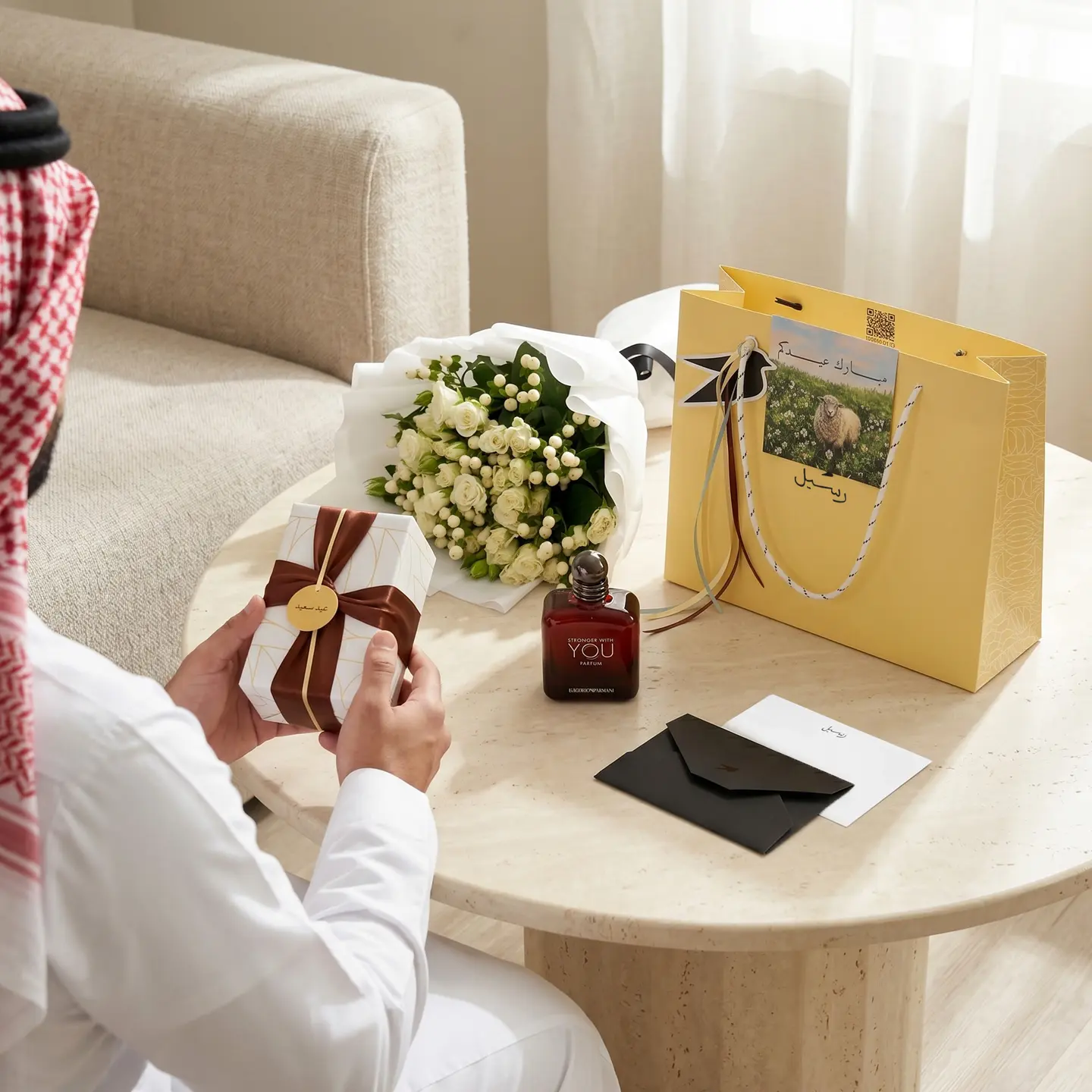 Giorgio Armani Stronger With You Perfume Gift With Rose Bouquet Eid Al Adha 2026