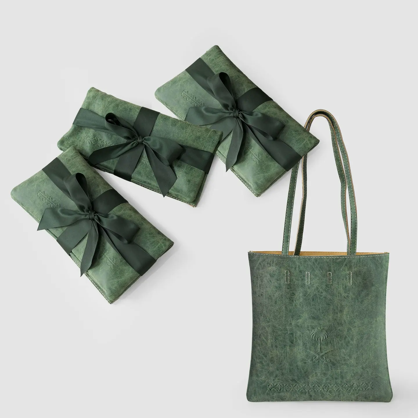 Twin Swords & Palm Leather Bags — Set Of 3