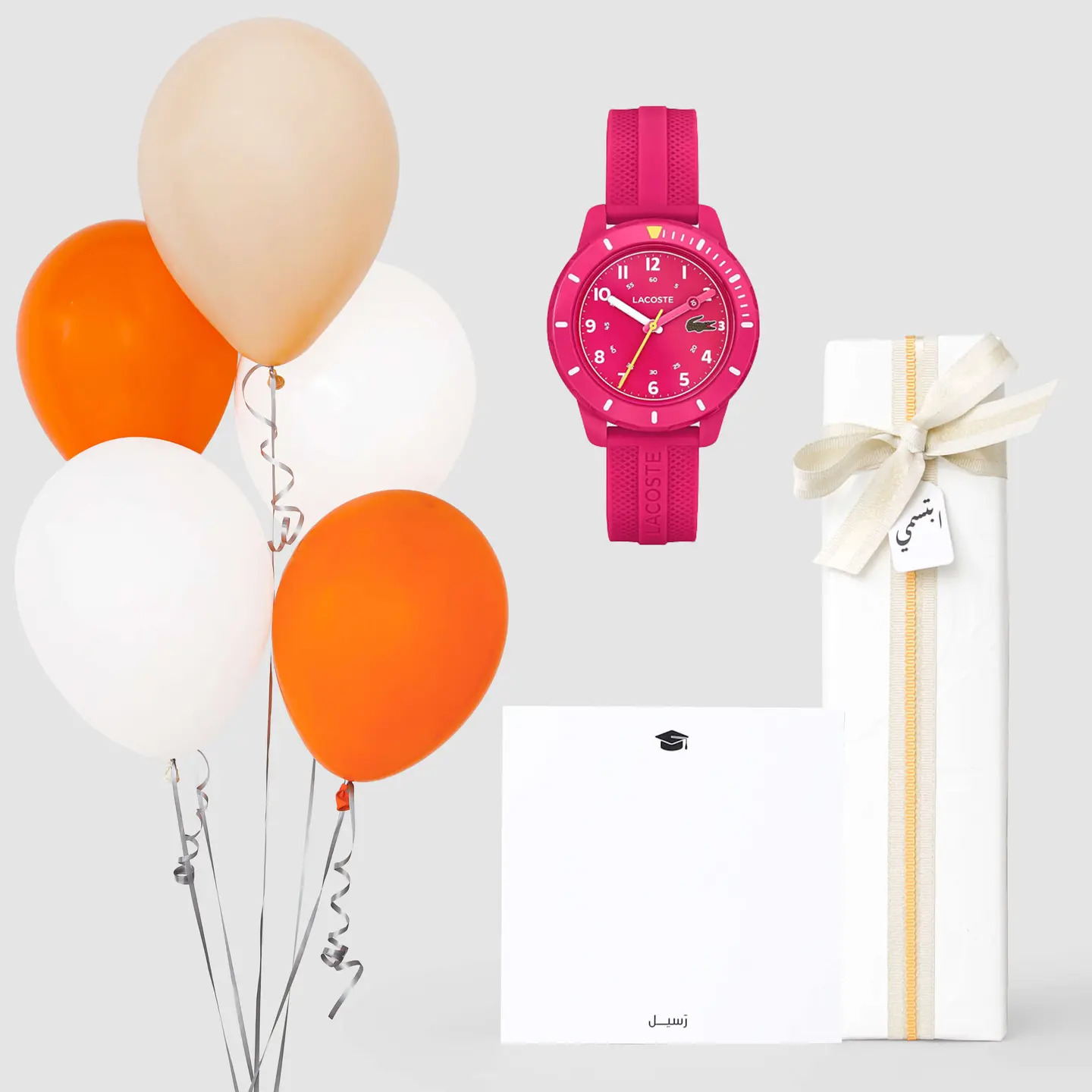 Graduation Gift Pink Lacoste Watch With Balloon