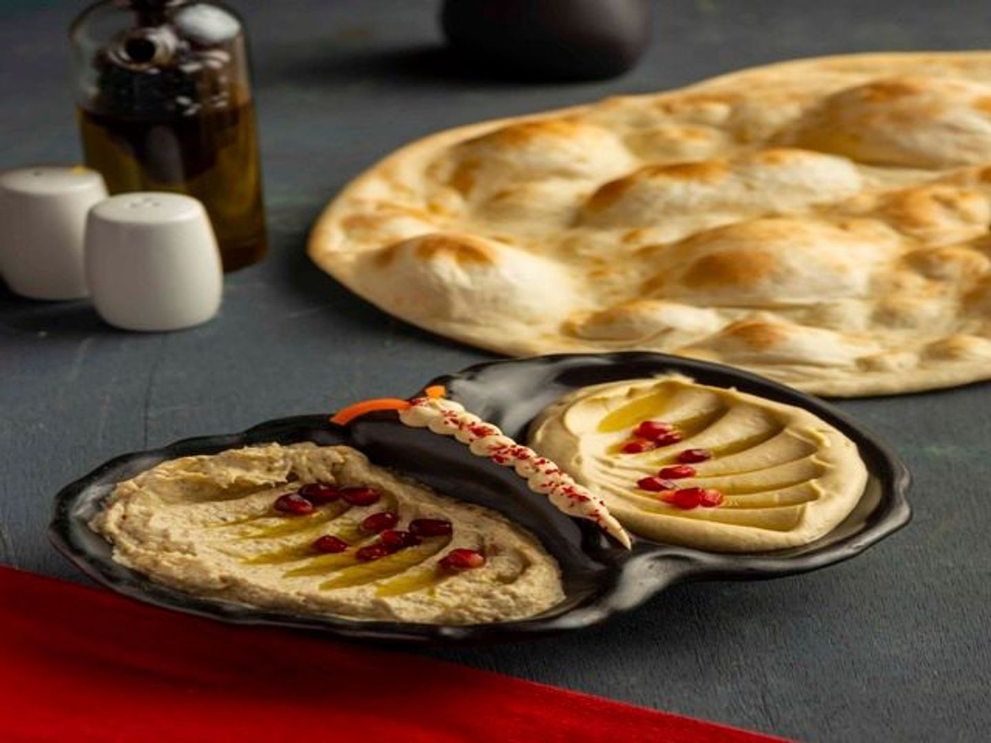 Hummus And Mutabal Plate