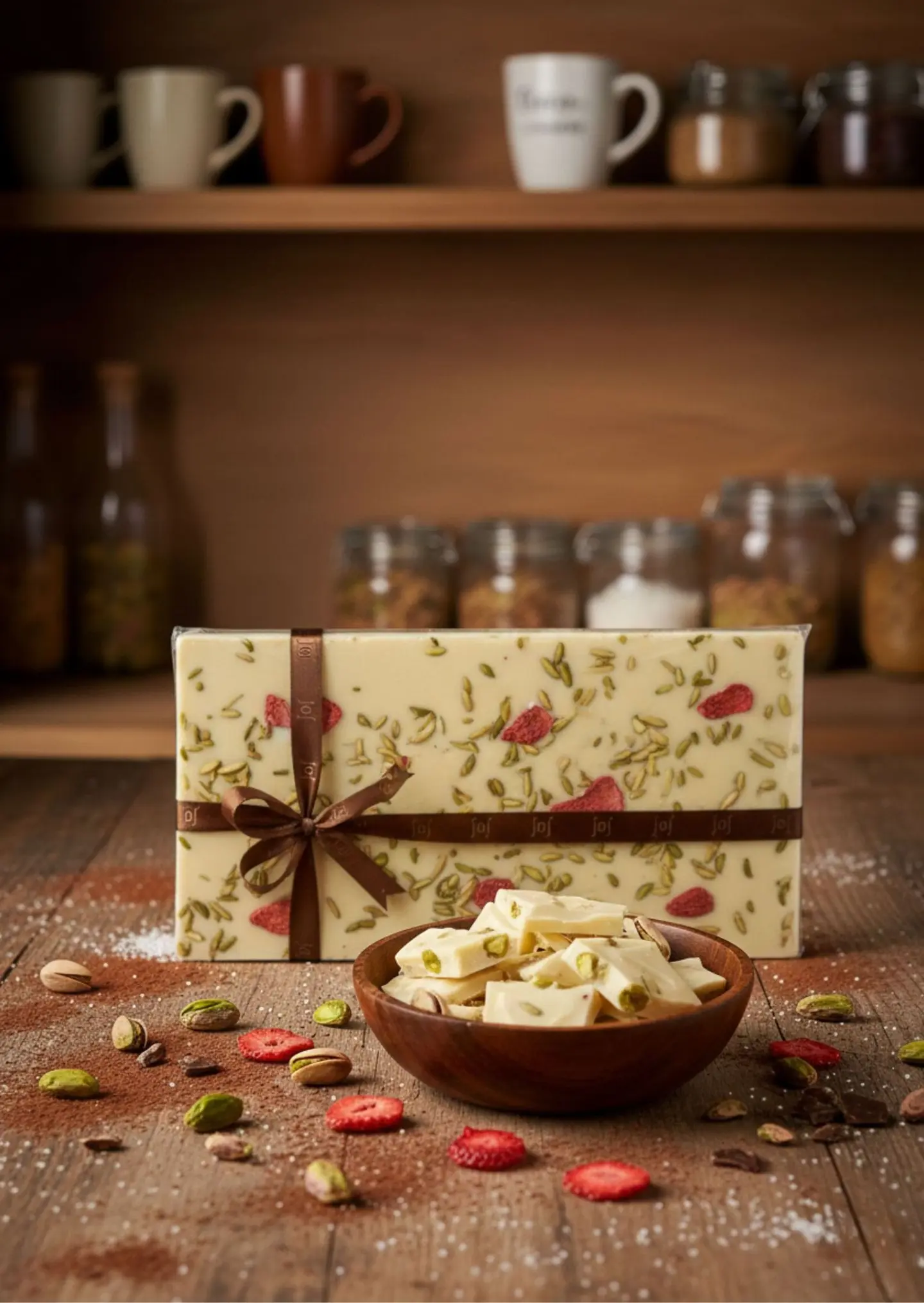 لوح الشوكولاتة البيضاء بالفراوله المجففه