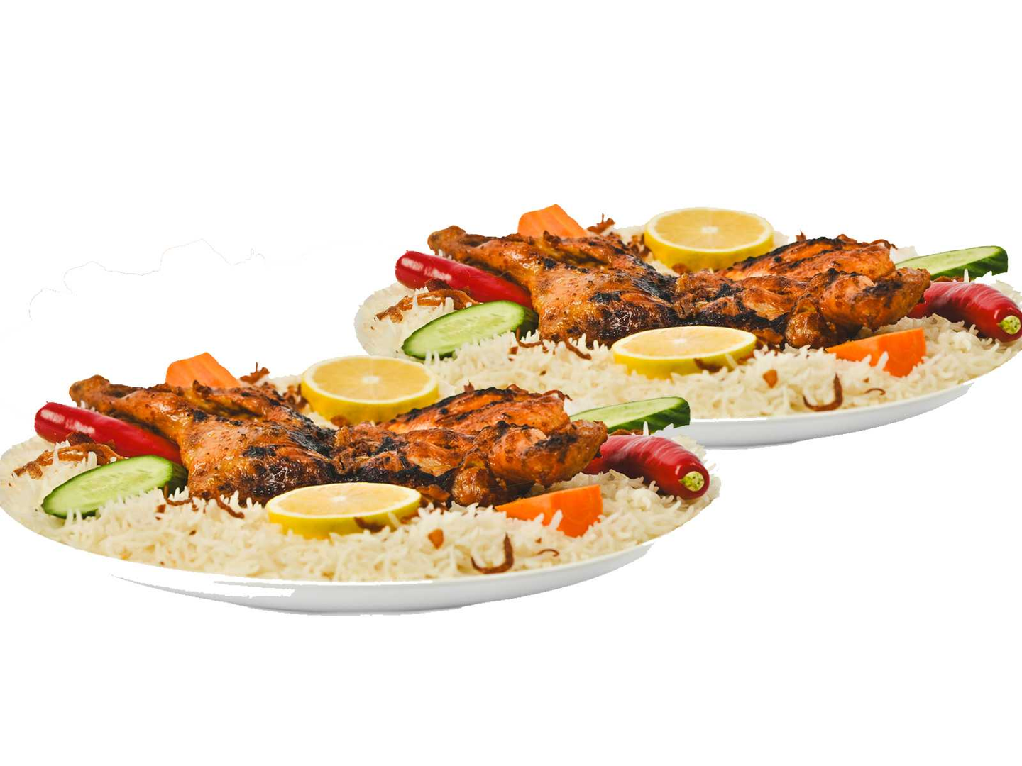 2 انصاف دجاج على الفحم مع الأرز
