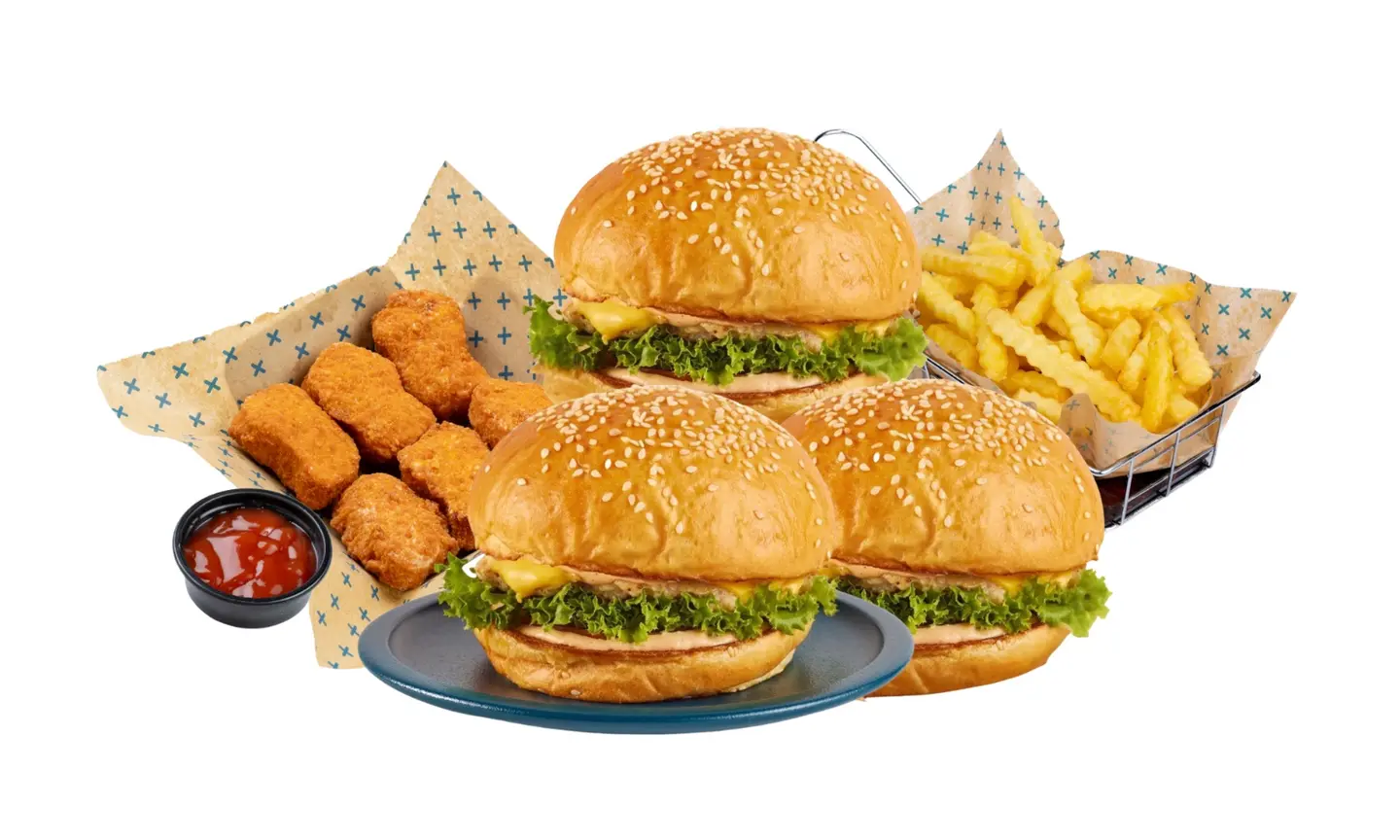 3 Classic Chicken Burgers + 6 Chicken Nuggets + Fries