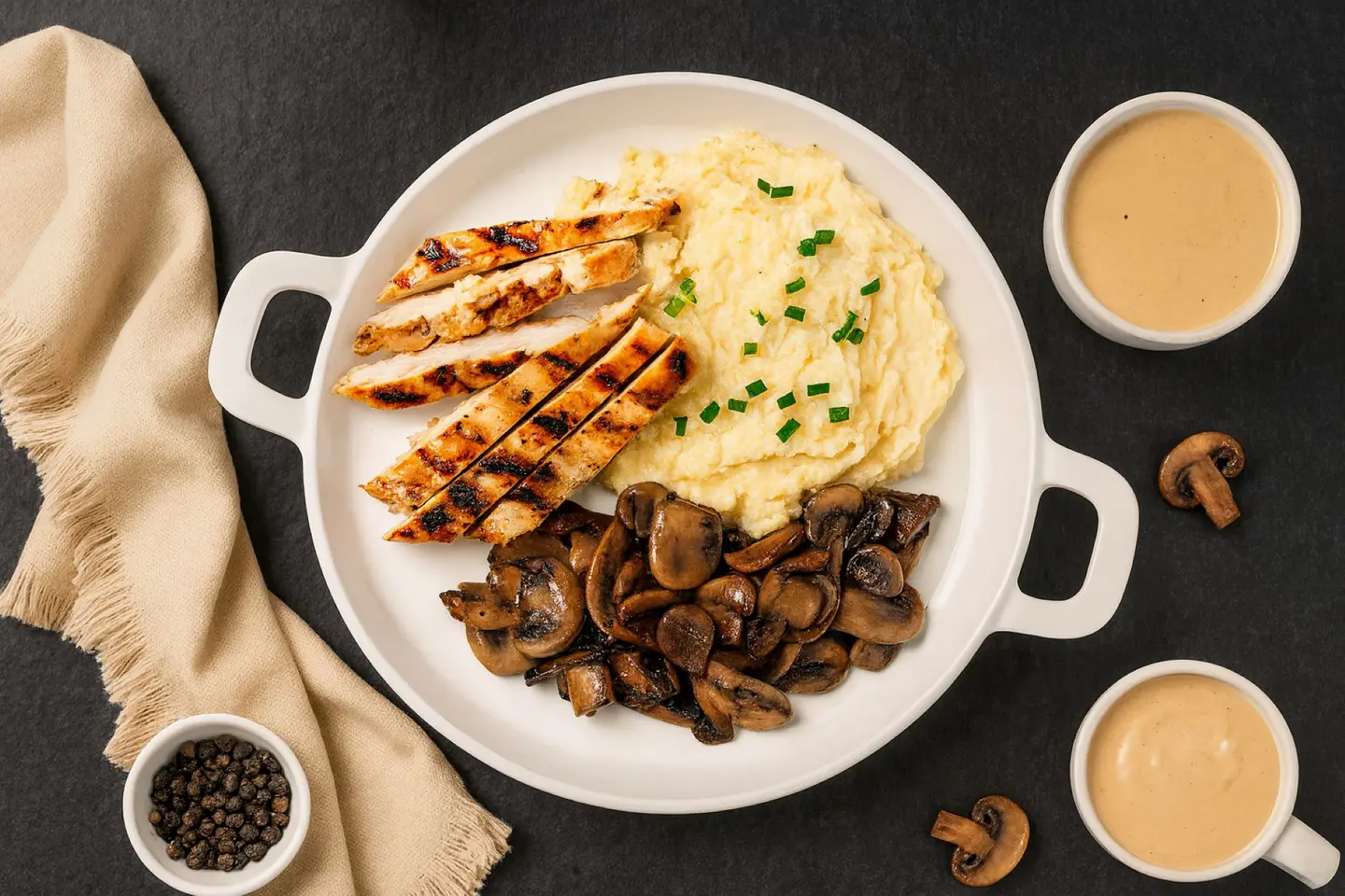 ماش دجاج وفطر مع صوص الغريفي