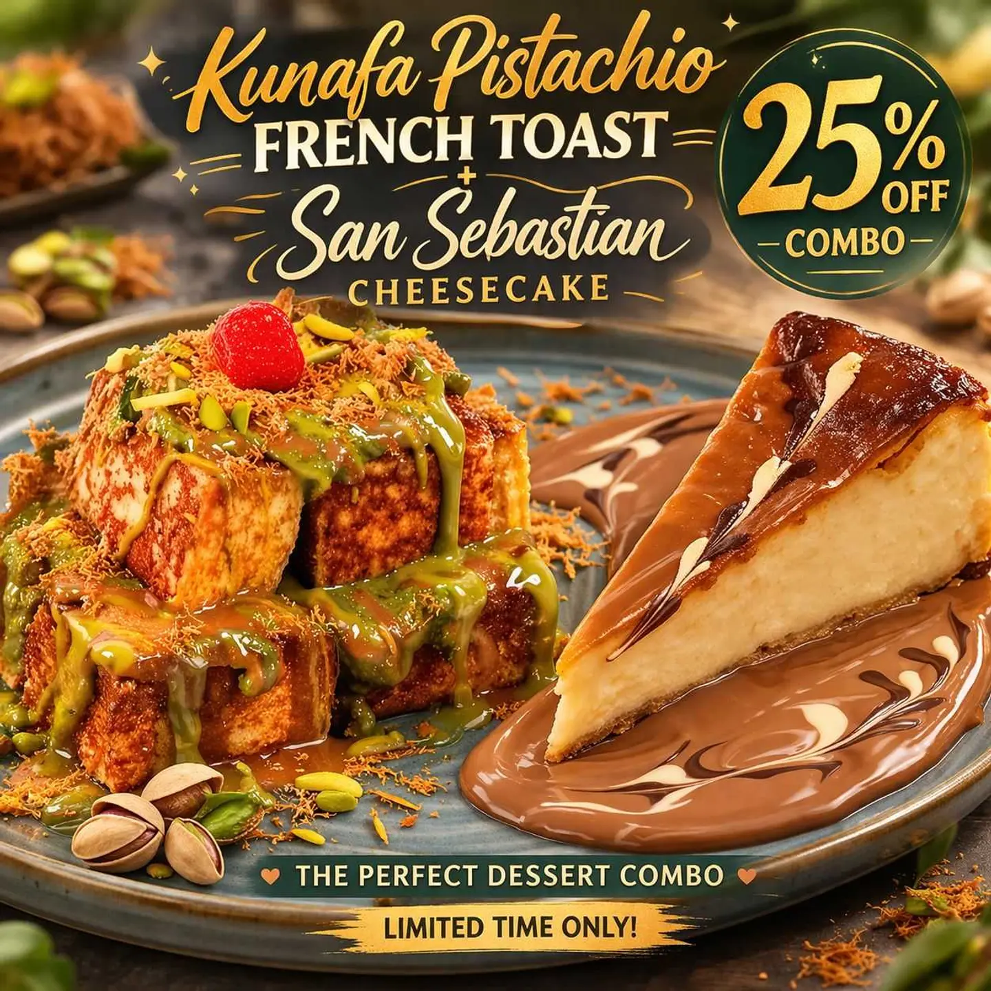 San Sebastian + Kunafa Pistachio French Toast Combo