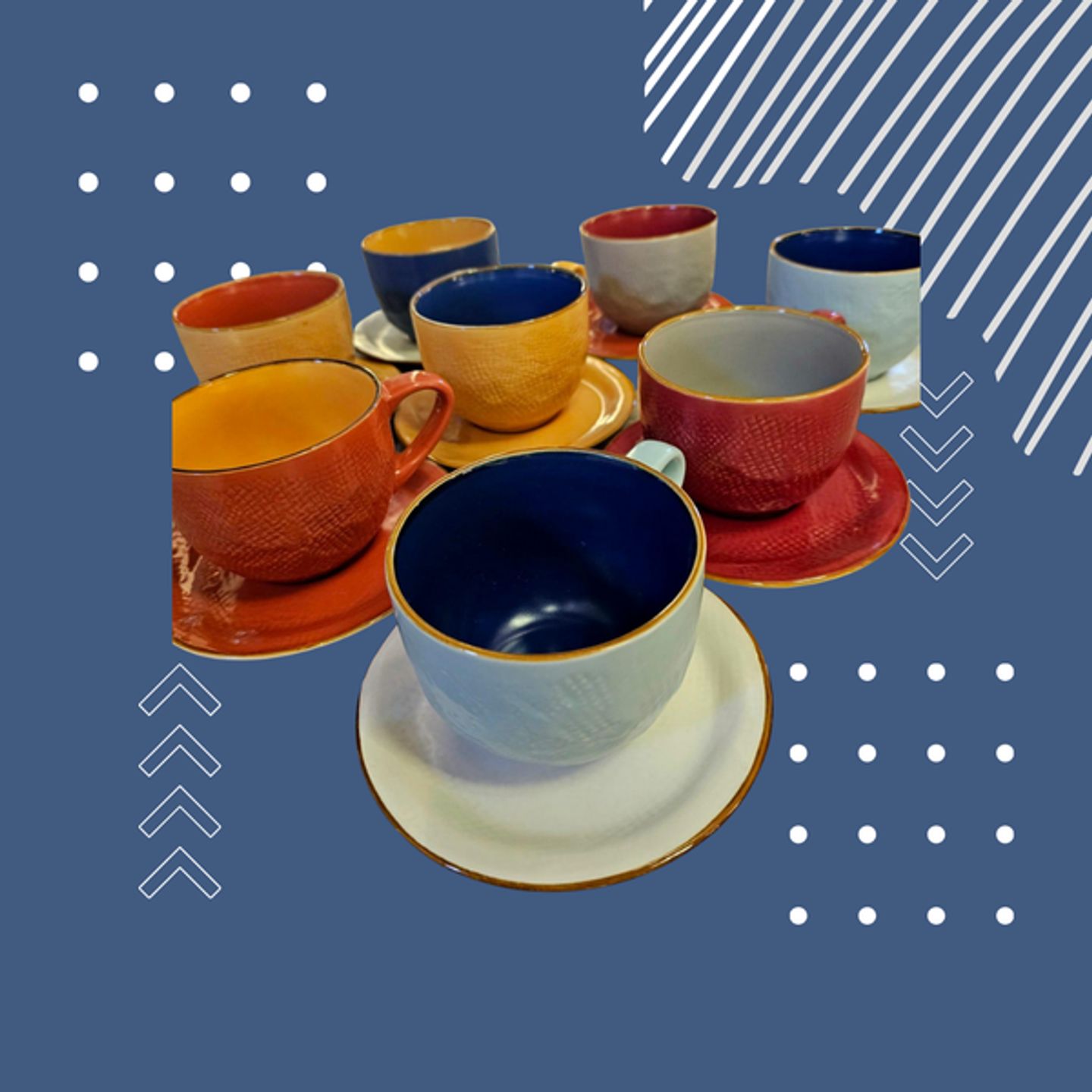 Handmade Brightly Colored Ceramic Cup And Saucer, 250 Ml