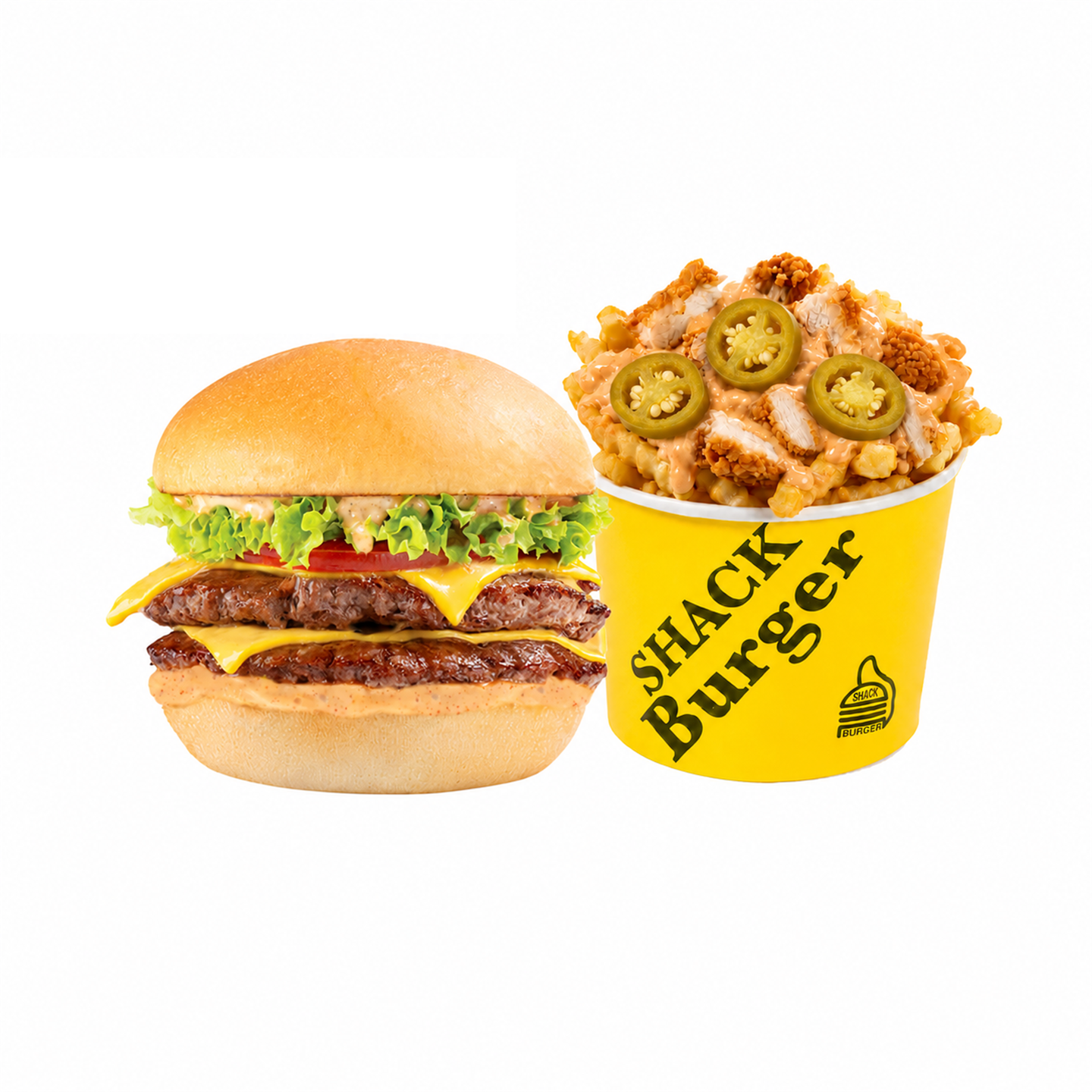 Double Burger With Shack Fries Chicken