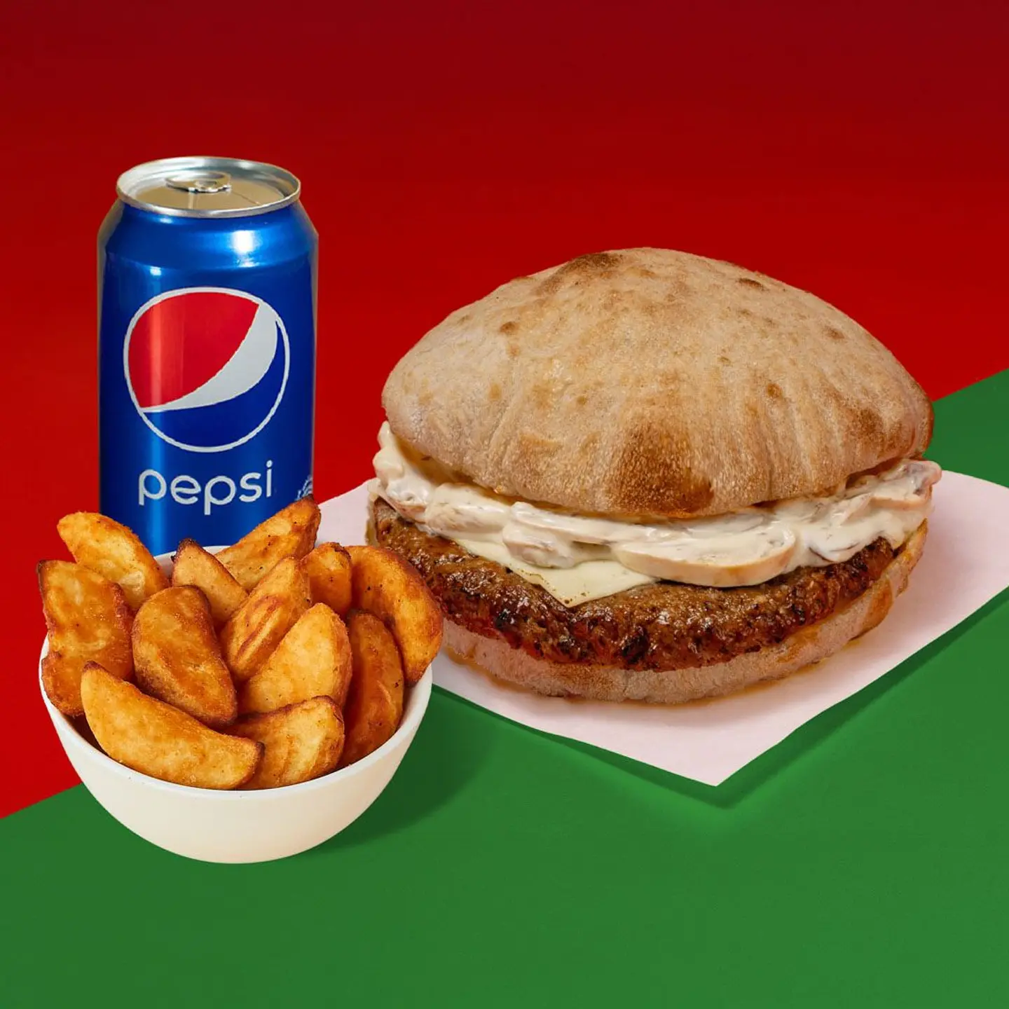 برجر مشروم وسويس الإيطالي وجبة