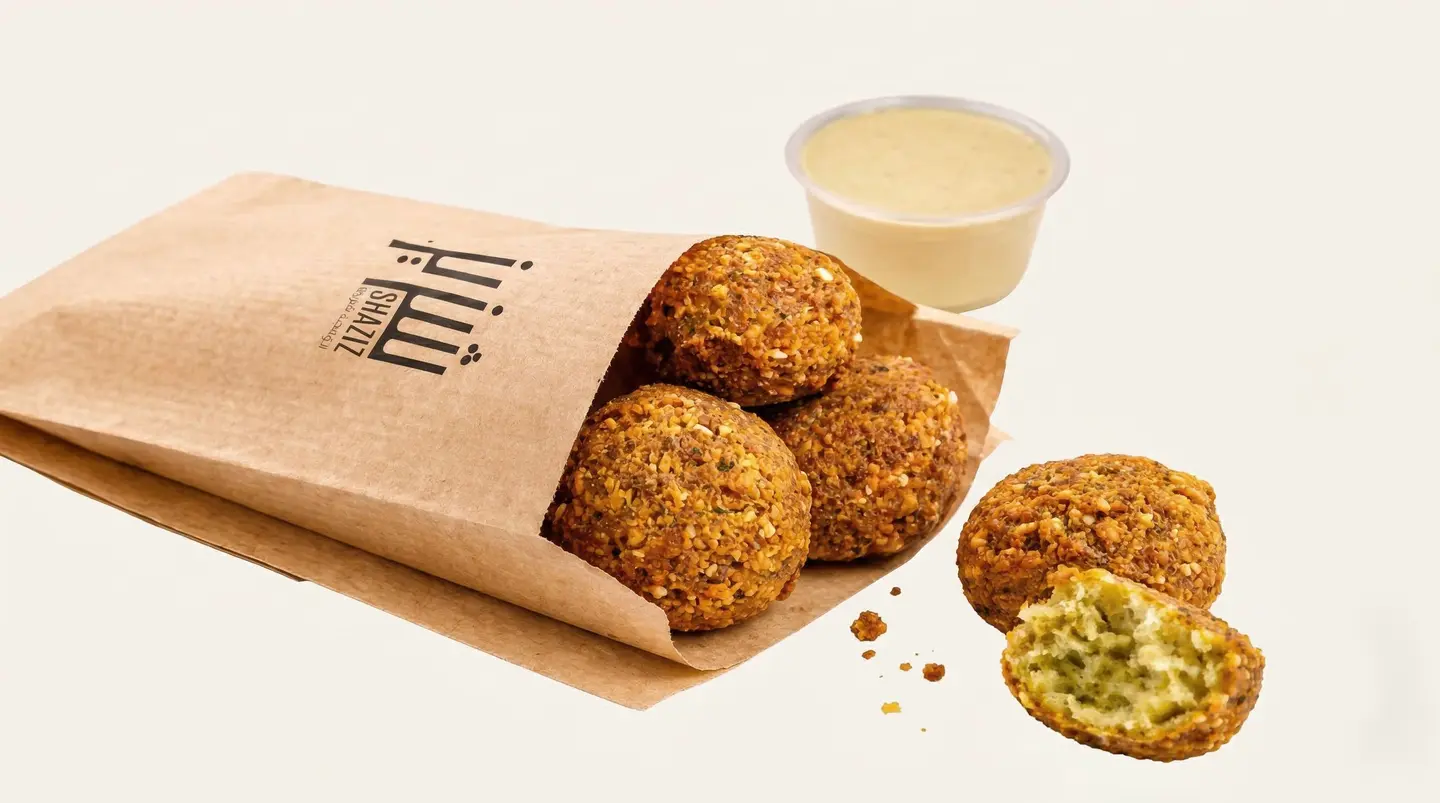 ستة حبات فلافل مع صوص الطحينه