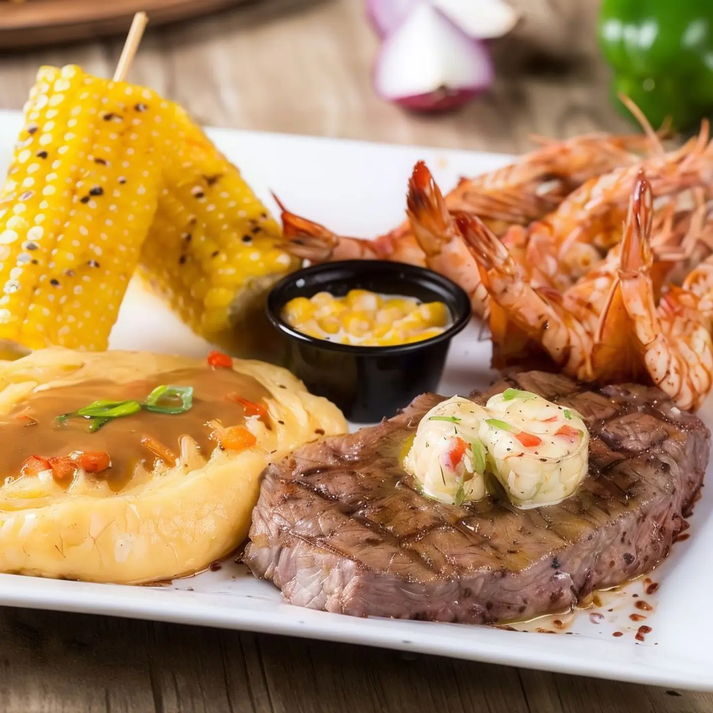 ستيك مدخن مع الروبيان