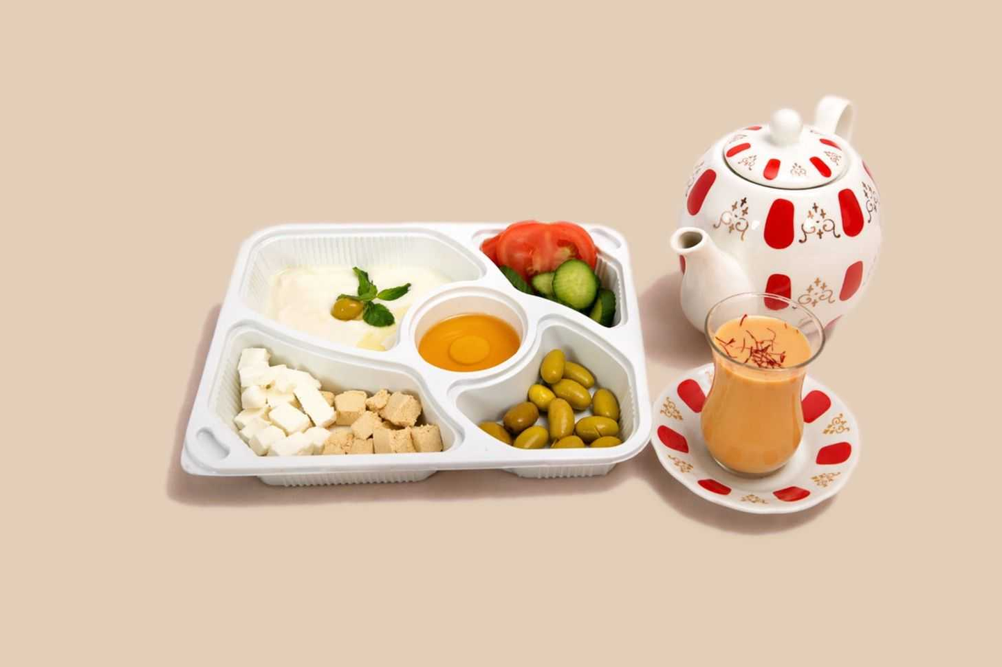 Syrian Dried Fruit Box With Bread And A Thermos Of Tea