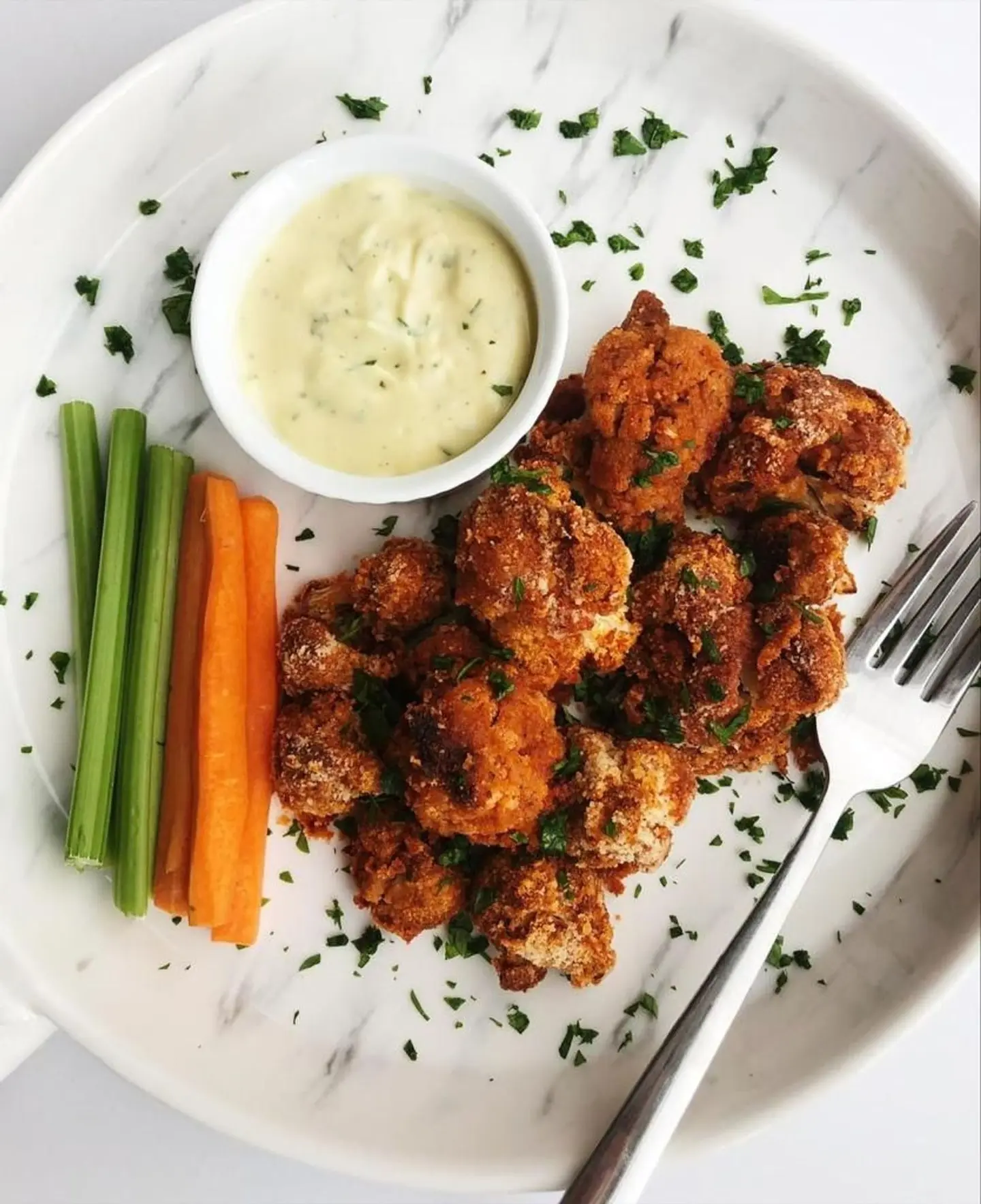 Keto Bbq Cauliflower Bites And Vegan Ranch Dip